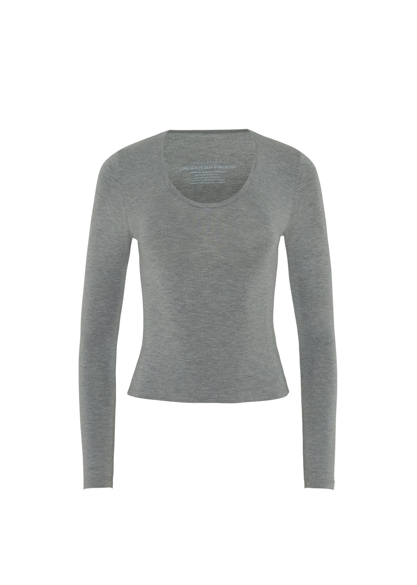 LONG SLEEVE DEEP V NECK TOP - GRAY