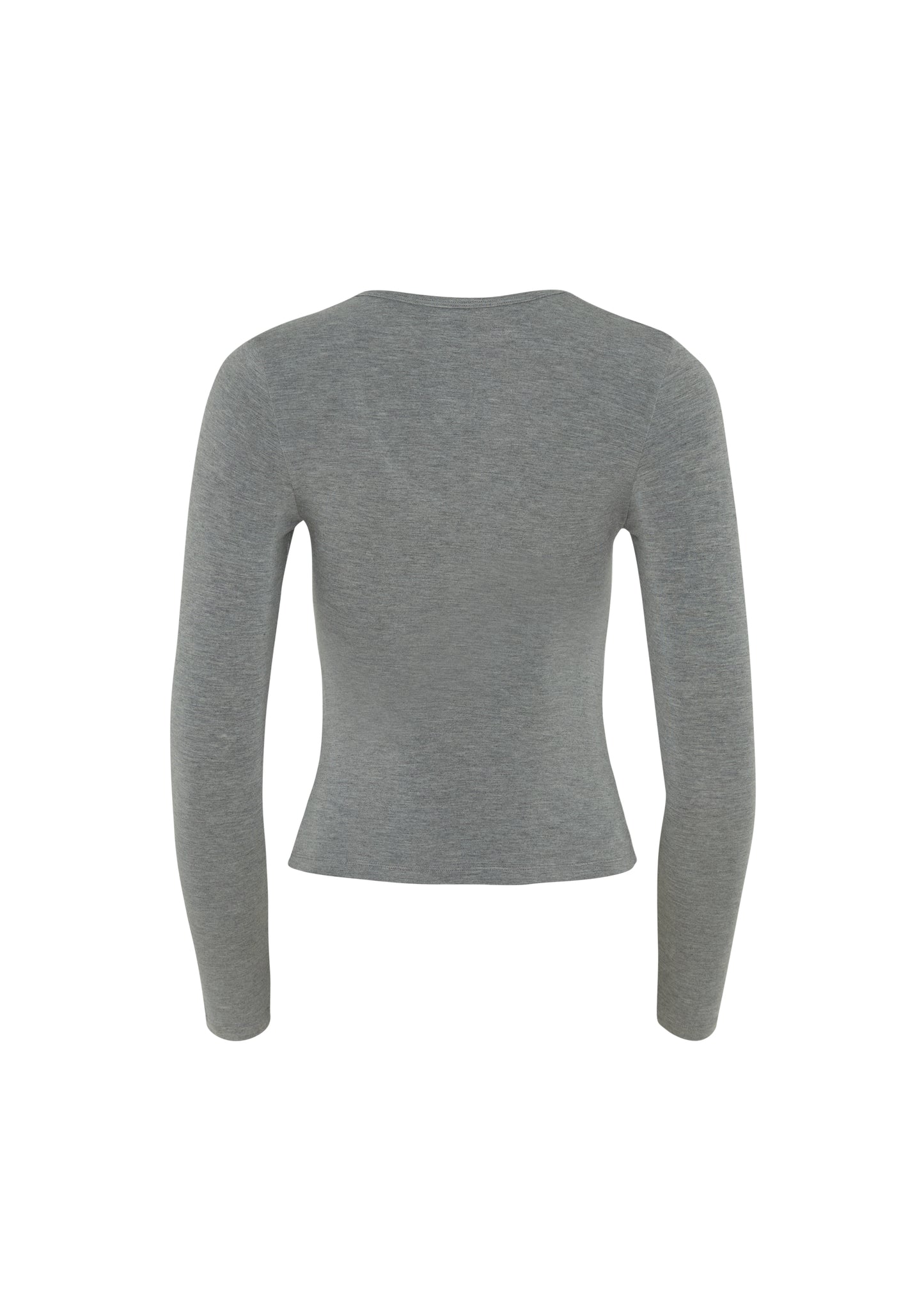 LONG SLEEVE DEEP V NECK TOP - GRAY
