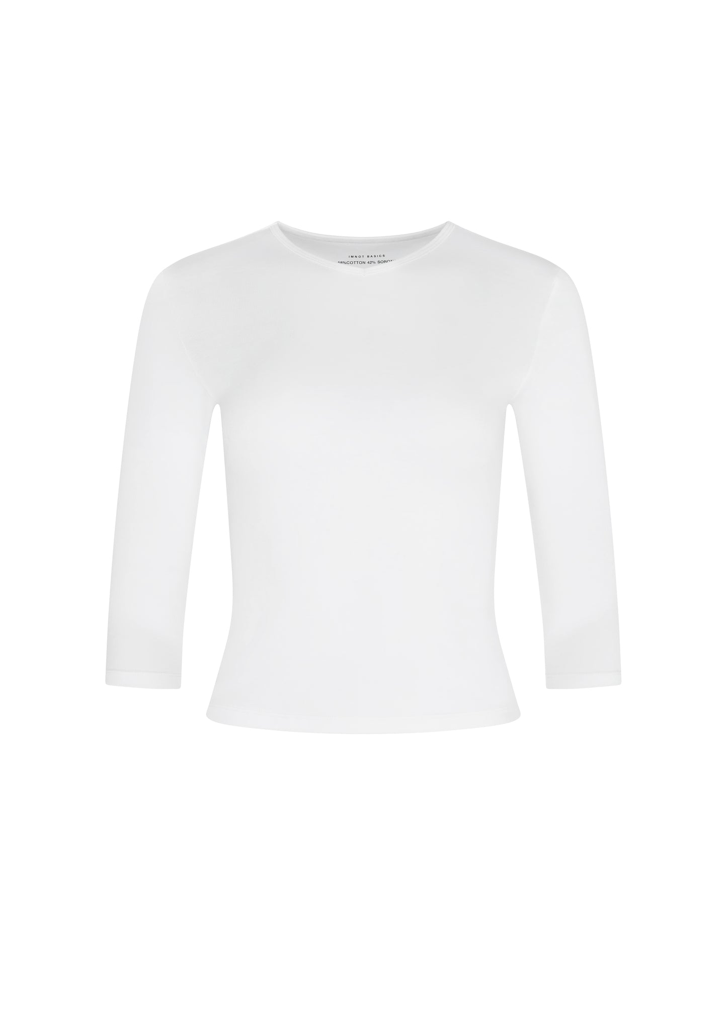 Classic V-Neck Tee with Three-Quarter Sleeves - WHITE