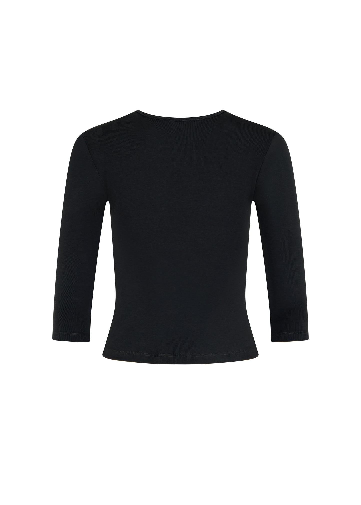 Classic V-Neck Tee with Three-Quarter Sleeves - BLACK