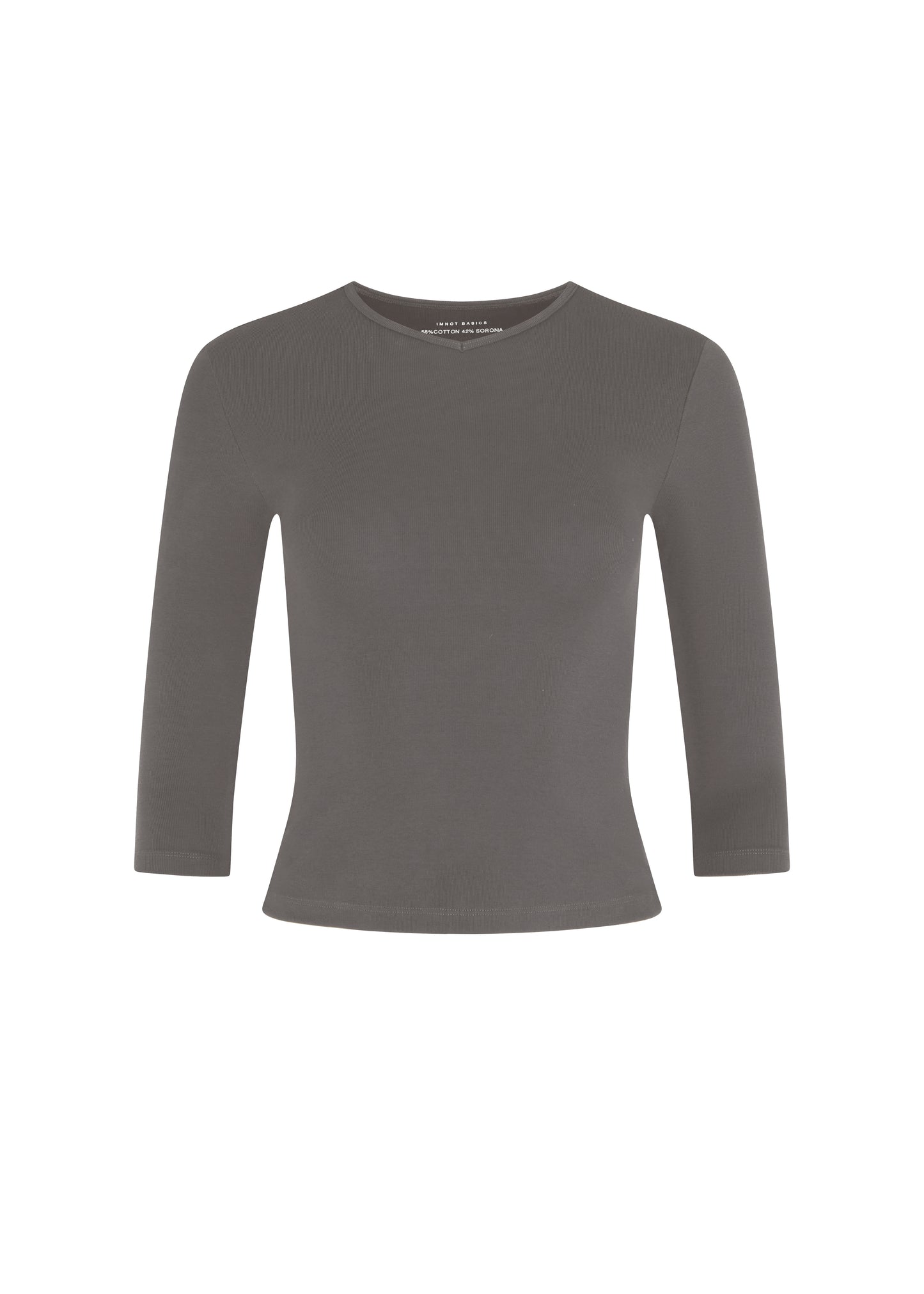 Classic V-Neck Tee with Three-Quarter Sleeves - SMOKE