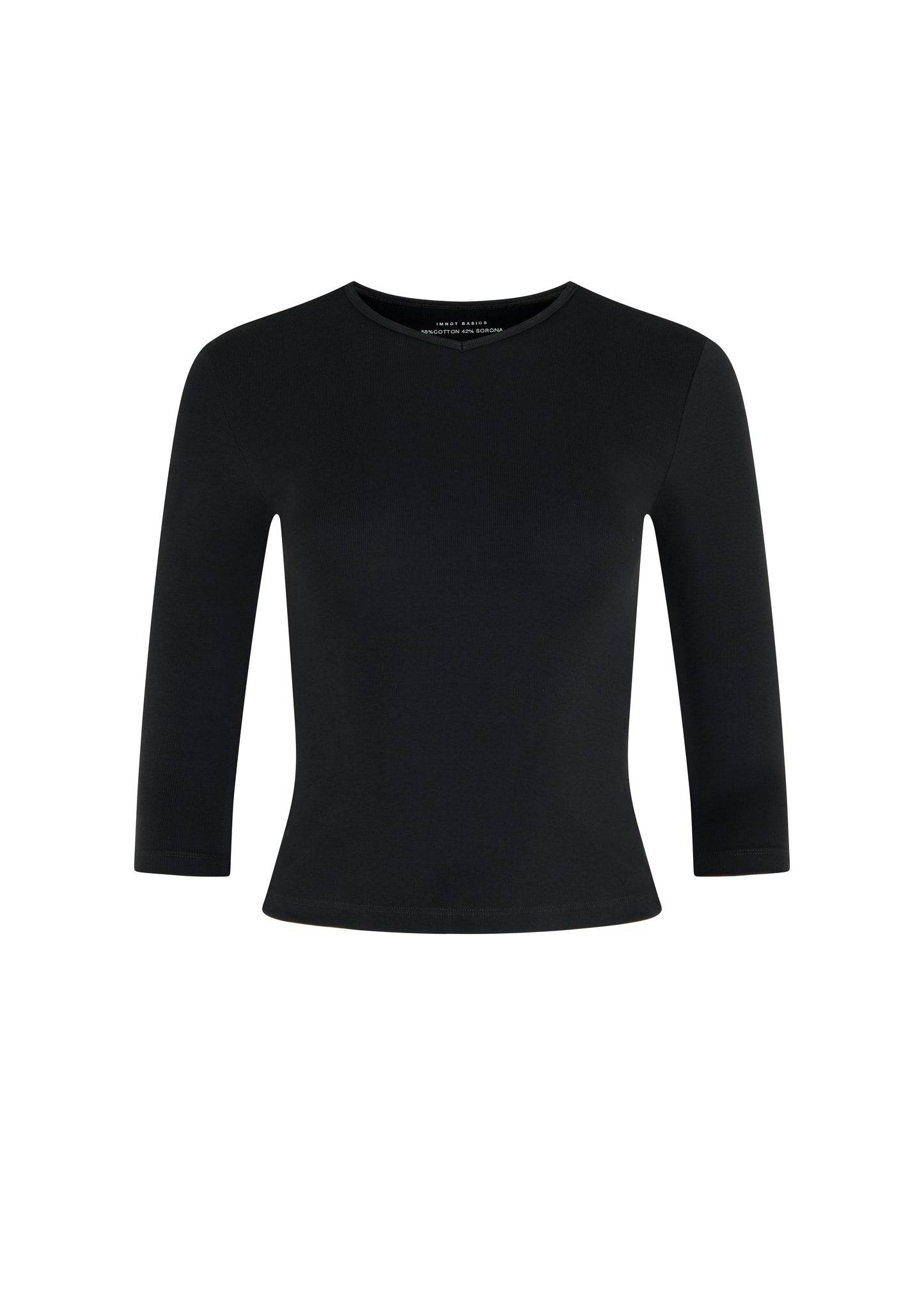 Classic V-Neck Tee with Three-Quarter Sleeves - BLACK