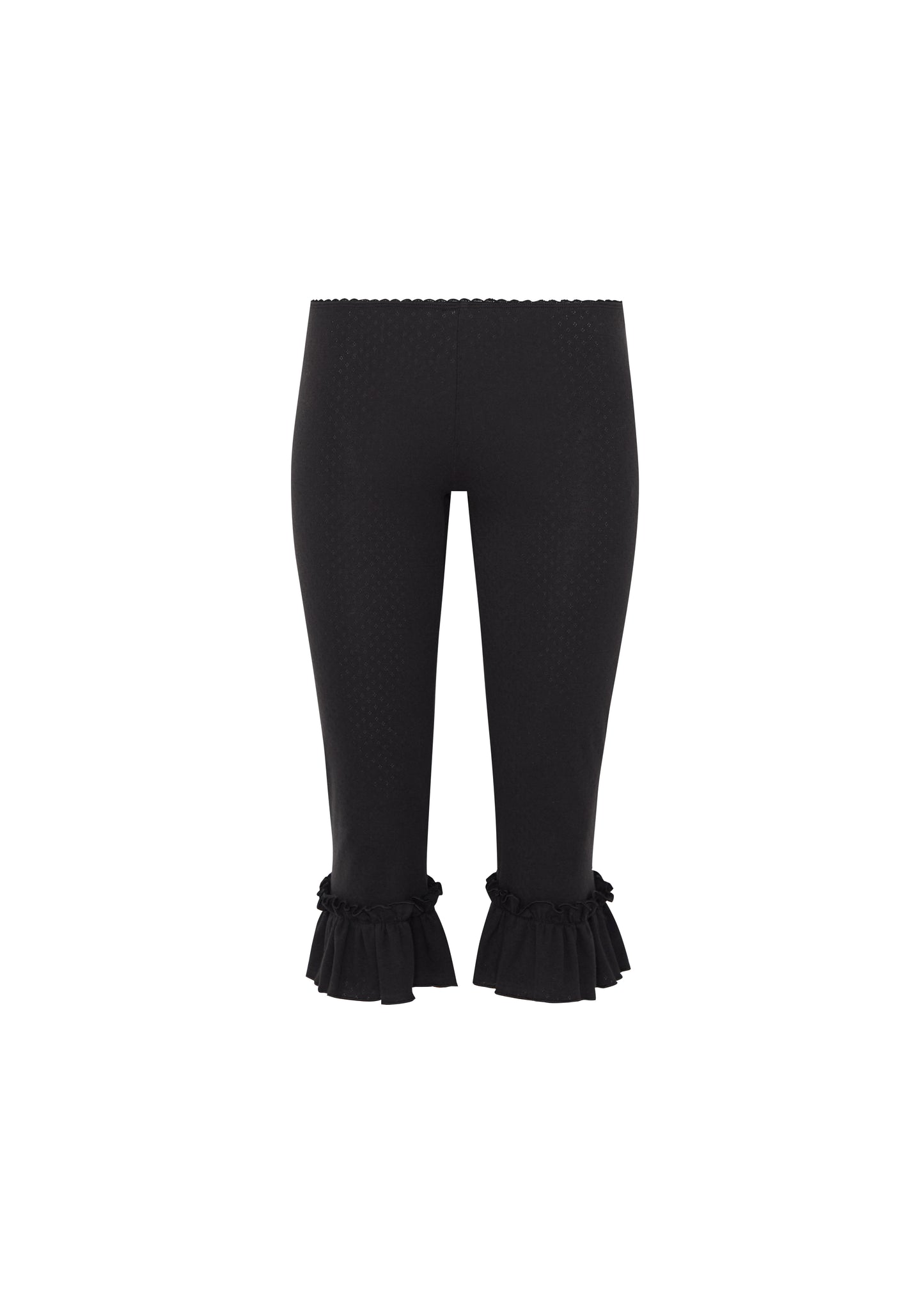 RUFFLE POINTELL CAPRI PANTS - black