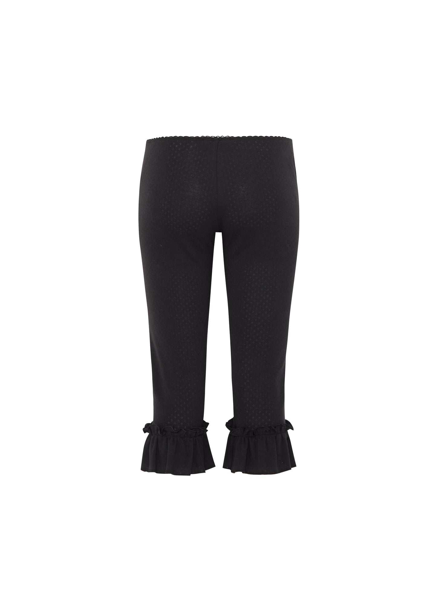 RUFFLE POINTELL CAPRI PANTS - black