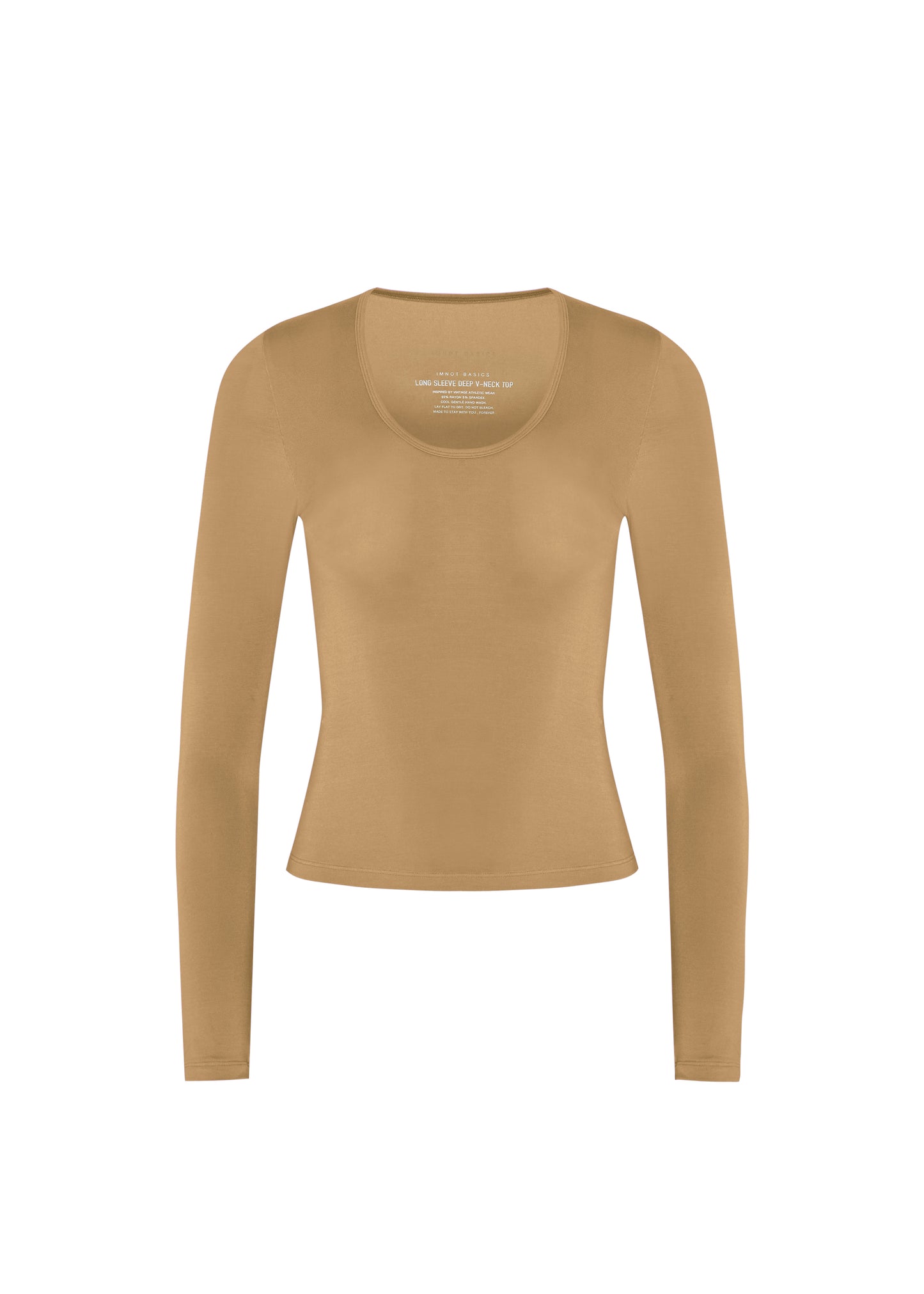 LONG SLEEVE DEEP V NECK TOP - DRY OAT