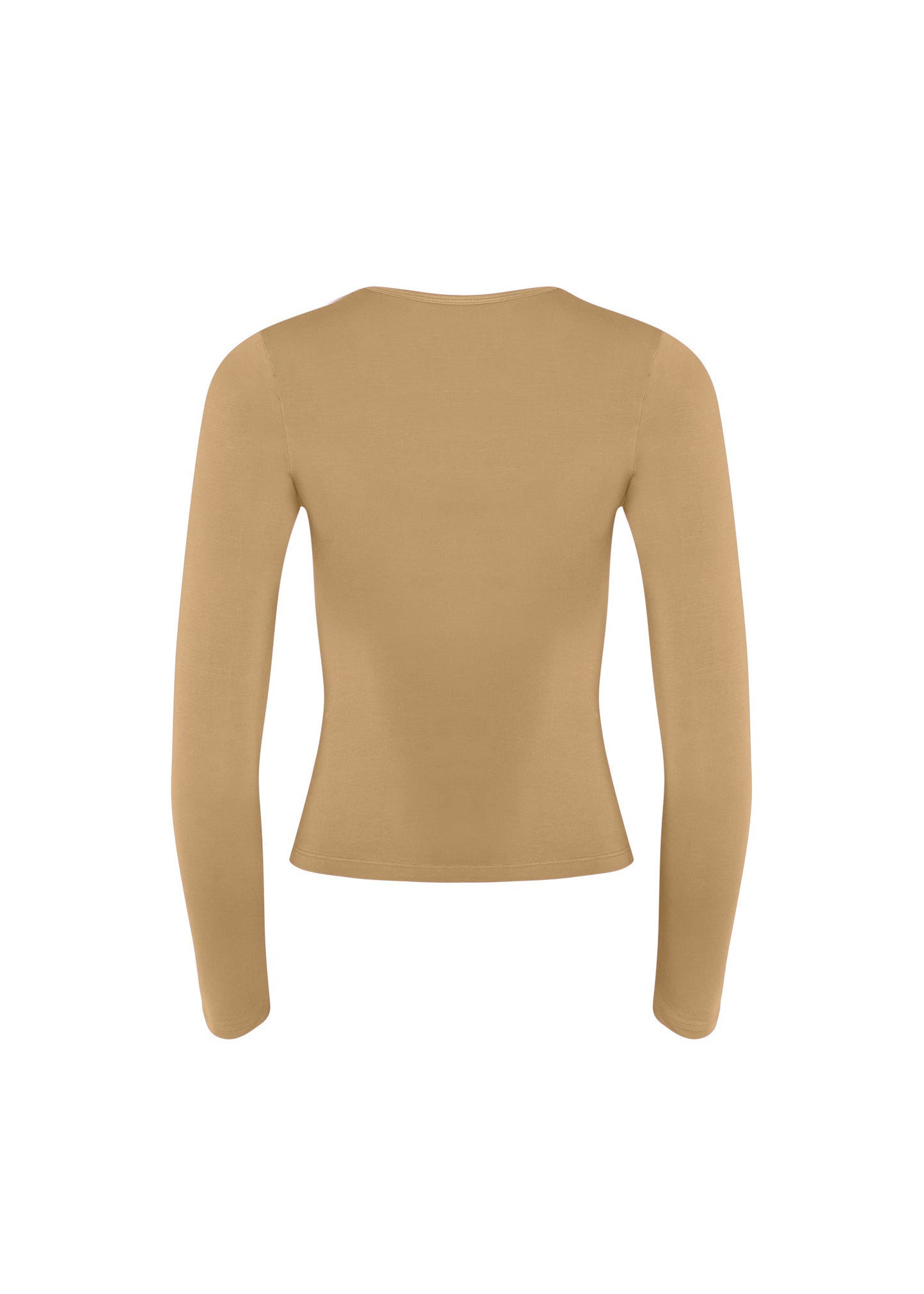 LONG SLEEVE DEEP V NECK TOP - DRY OAT