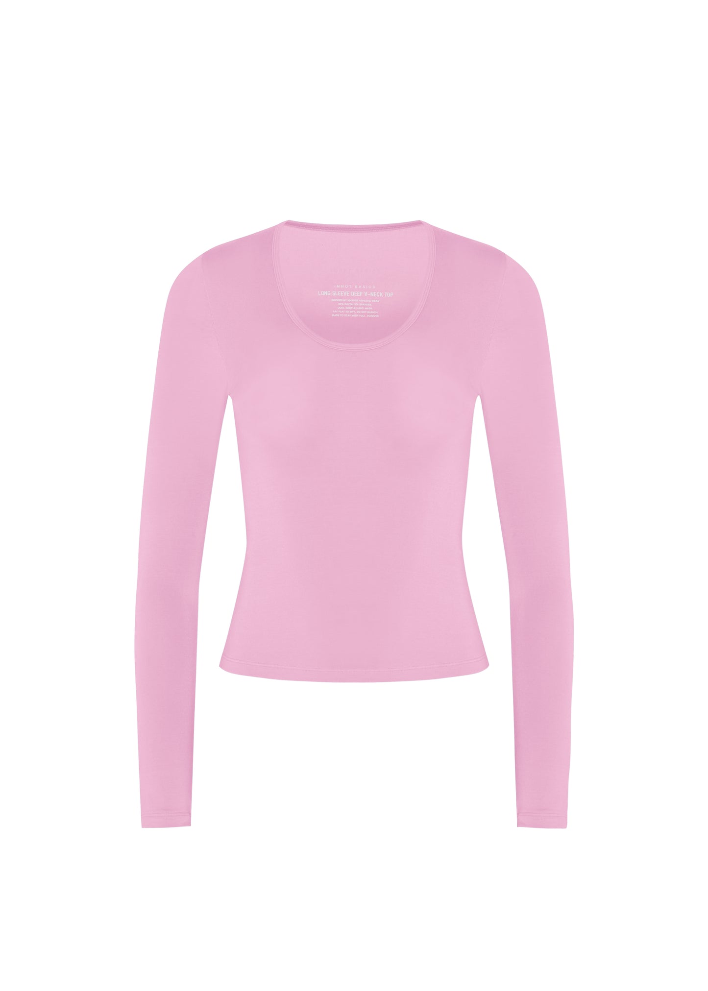LONG SLEEVE DEEP V NECK TOP - Pretty pink
