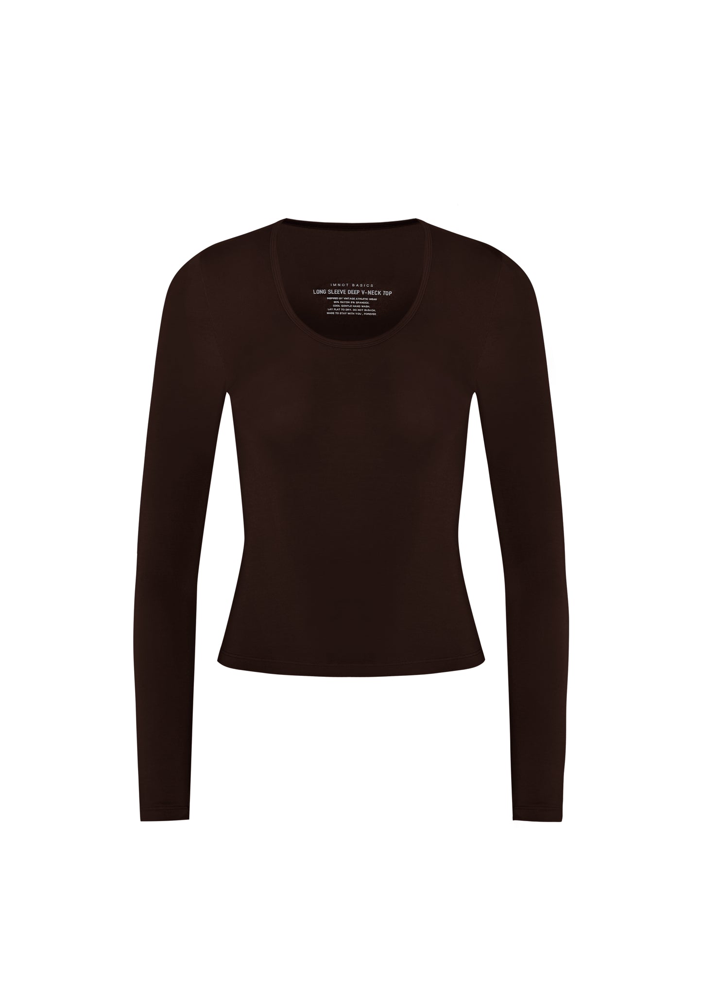 LONG SLEEVE DEEP V NECK TOP - CHOCOLATE BARK