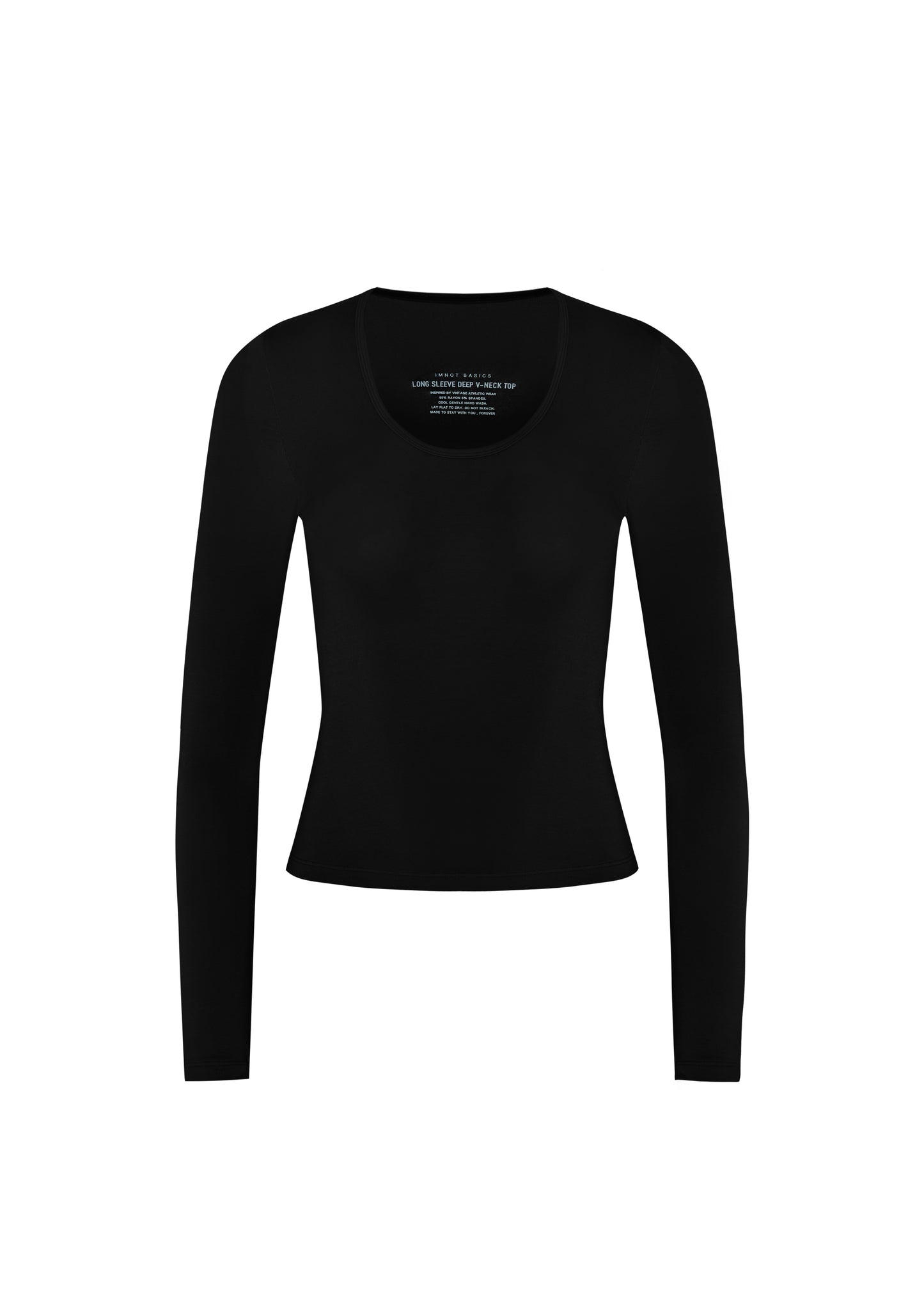 LONG SLEEVE DEEP V NECK TOP - DEEP BLACK