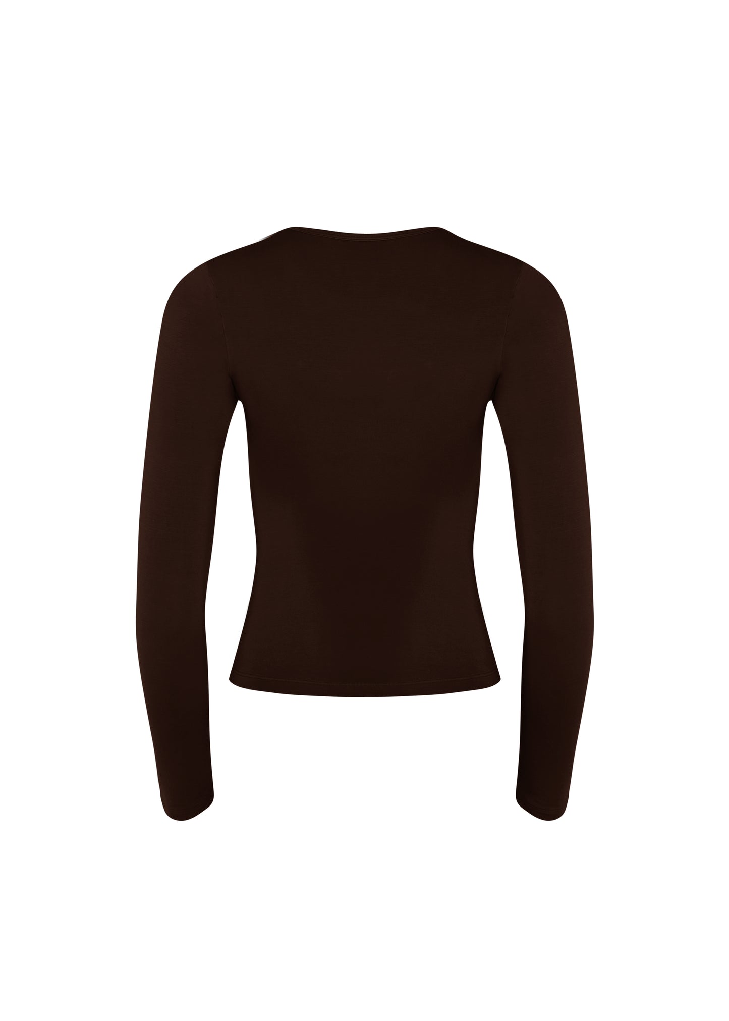 LONG SLEEVE DEEP V NECK TOP - CHOCOLATE BARK