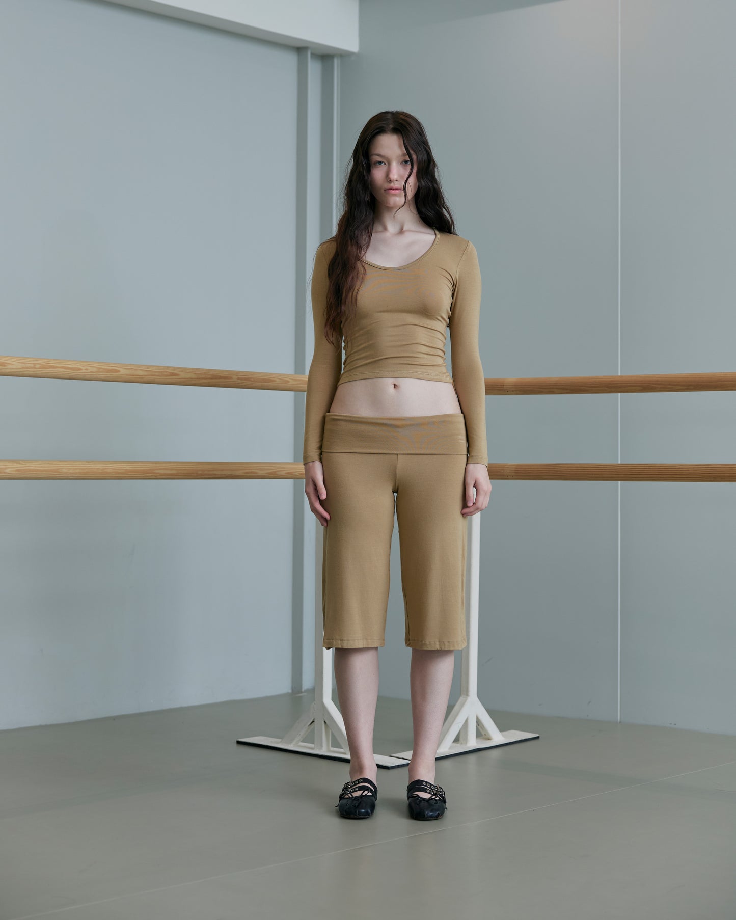 JERSEY FOLDOVER CAPRI PANTS - DRY OAT