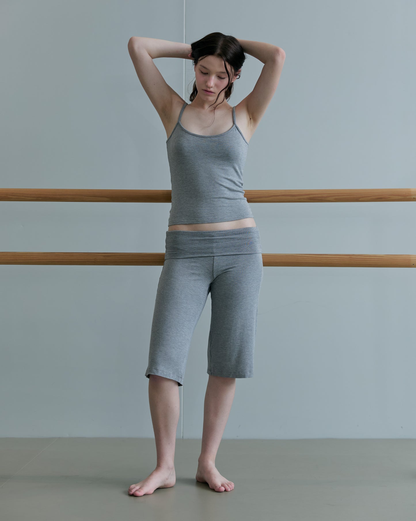 JERSEY FOLDOVER CAPRI PANTS - GRAY