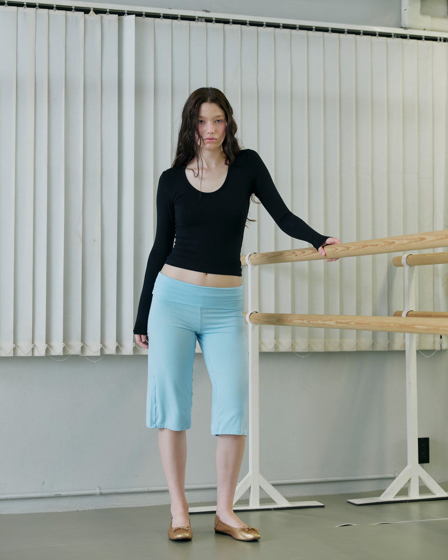 JERSEY FOLDOVER CAPRI PANTS - JELLY BLUE