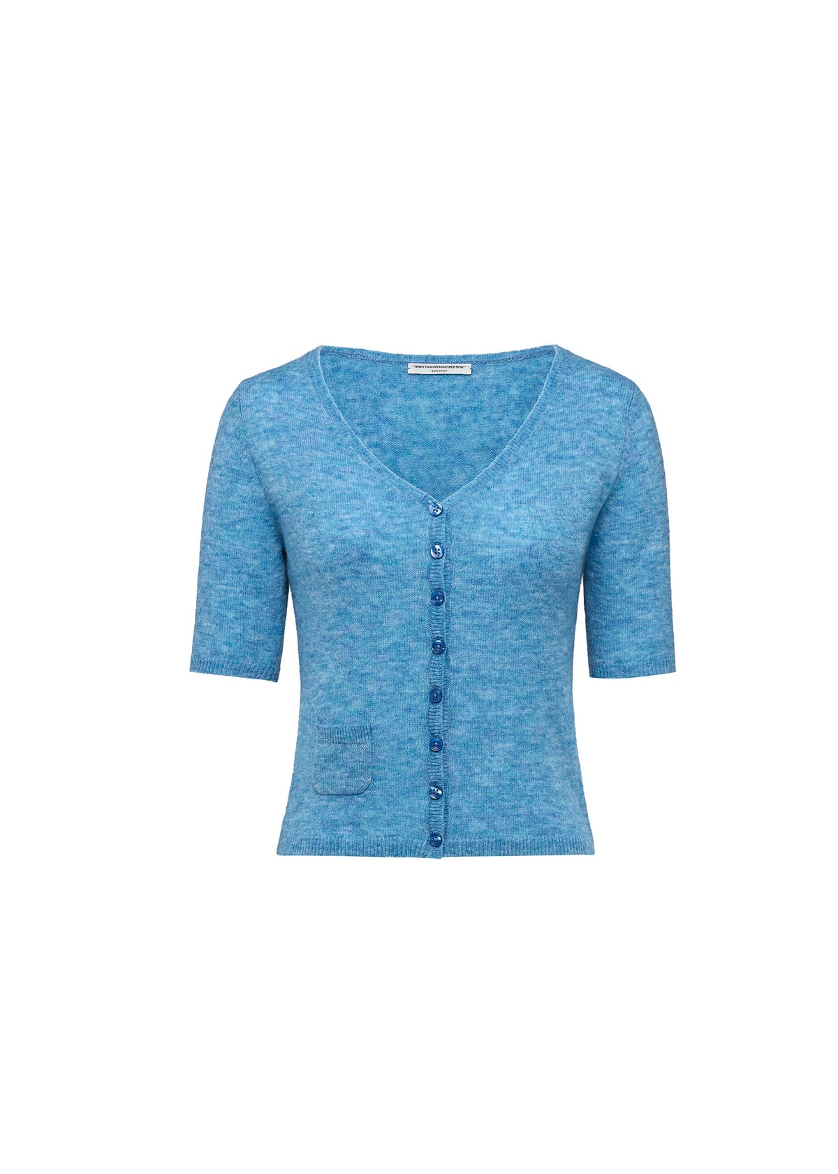 V-neck short-sleeve cardigan with pocket-Magic Blue