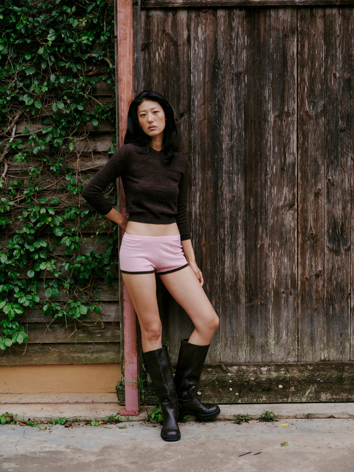 Knit Micro Shorts with Mini Pockets - Ribbon Pink