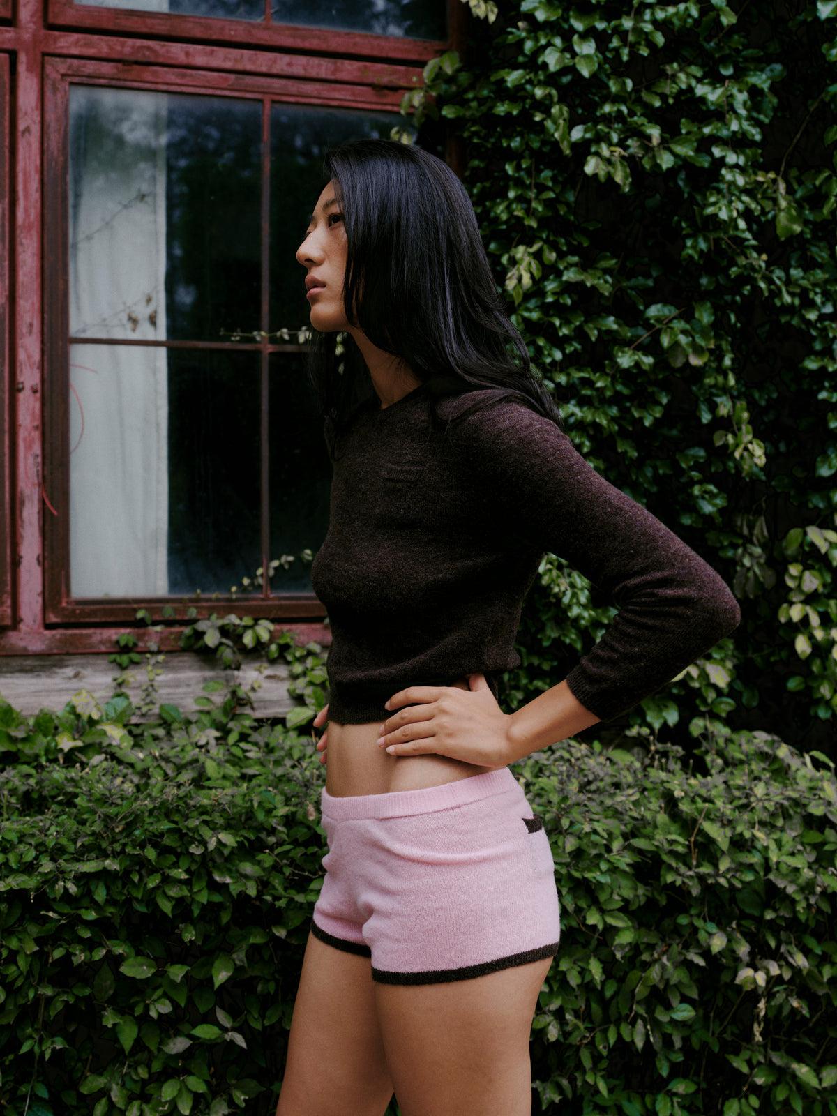 Knit Micro Shorts with Mini Pockets - Ribbon Pink