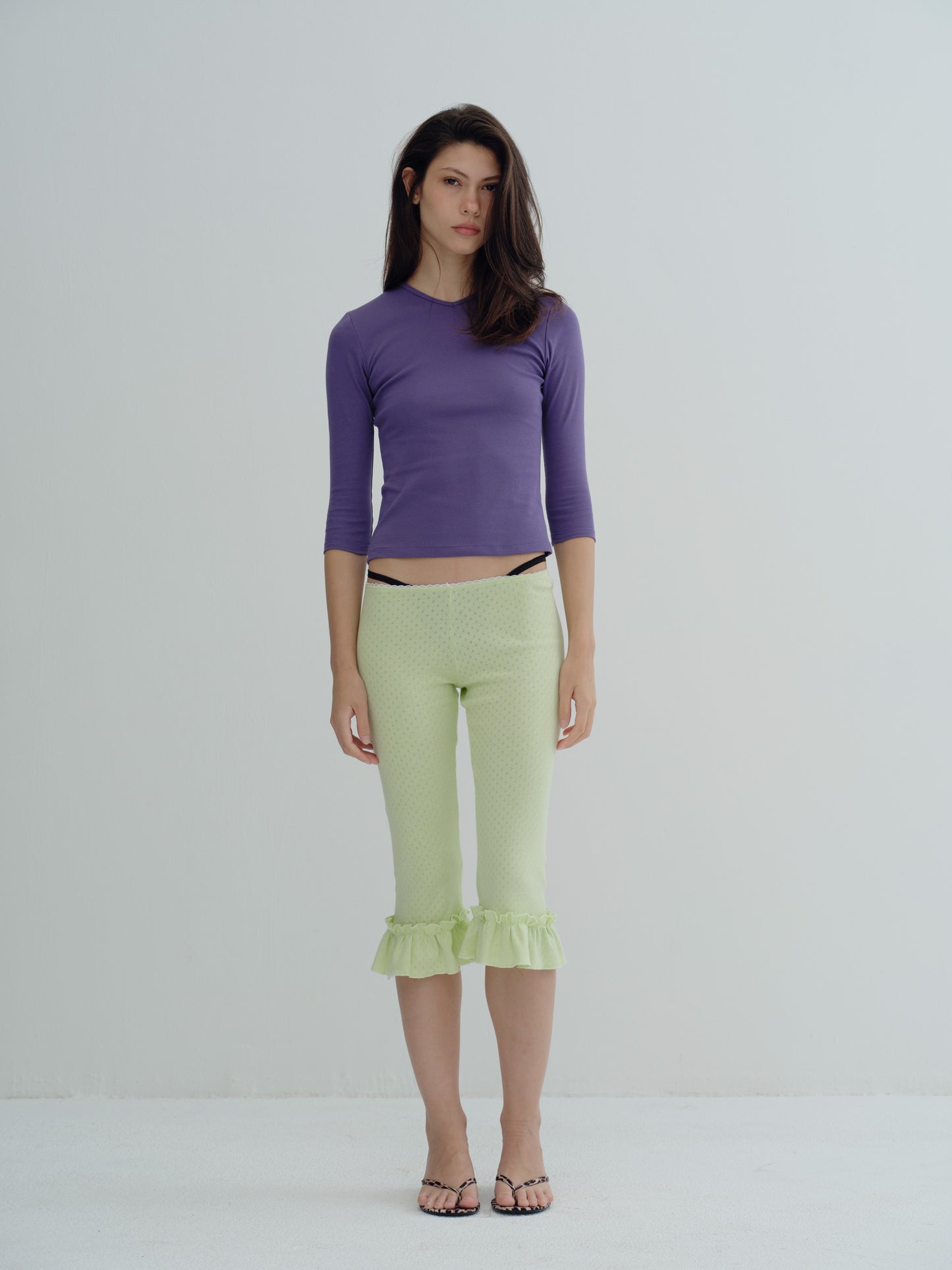 Classic V-Neck Tee with Three-Quarter Sleeves - faded purple