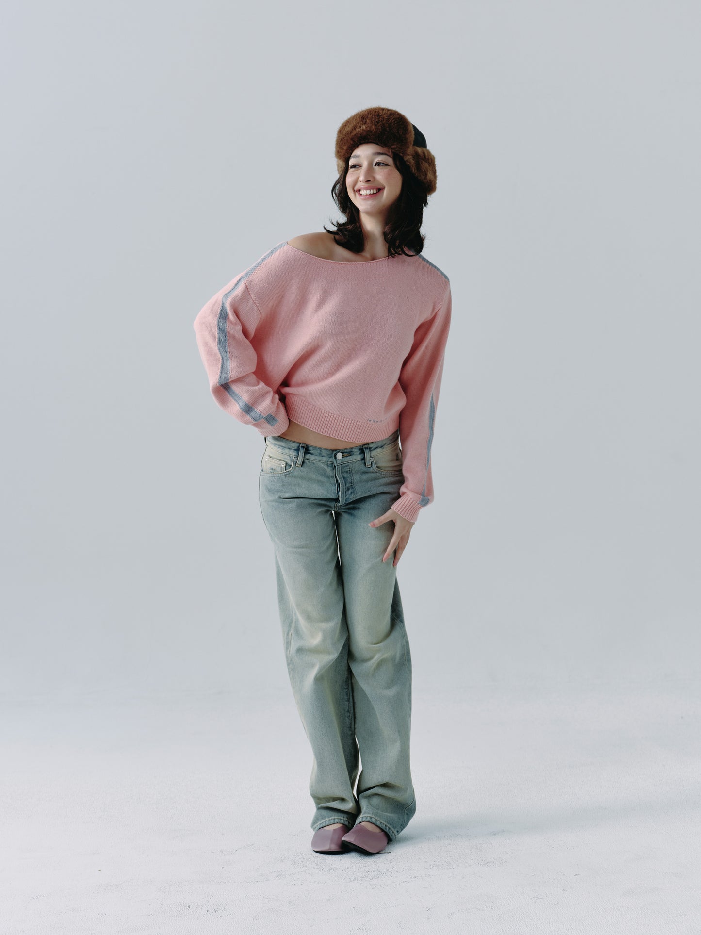 Boatneck Knit crop Top - blush cloud