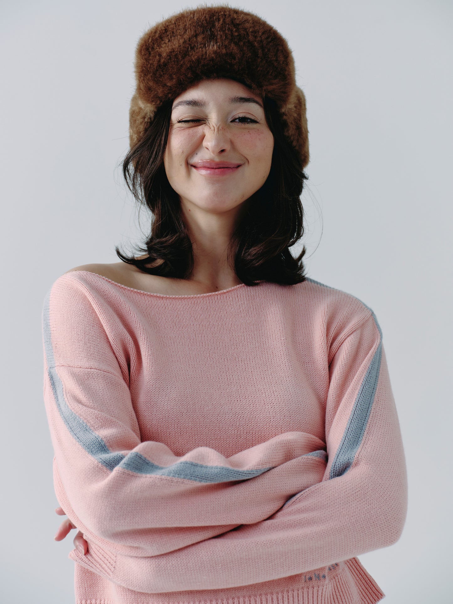 Boatneck Knit crop Top - blush cloud