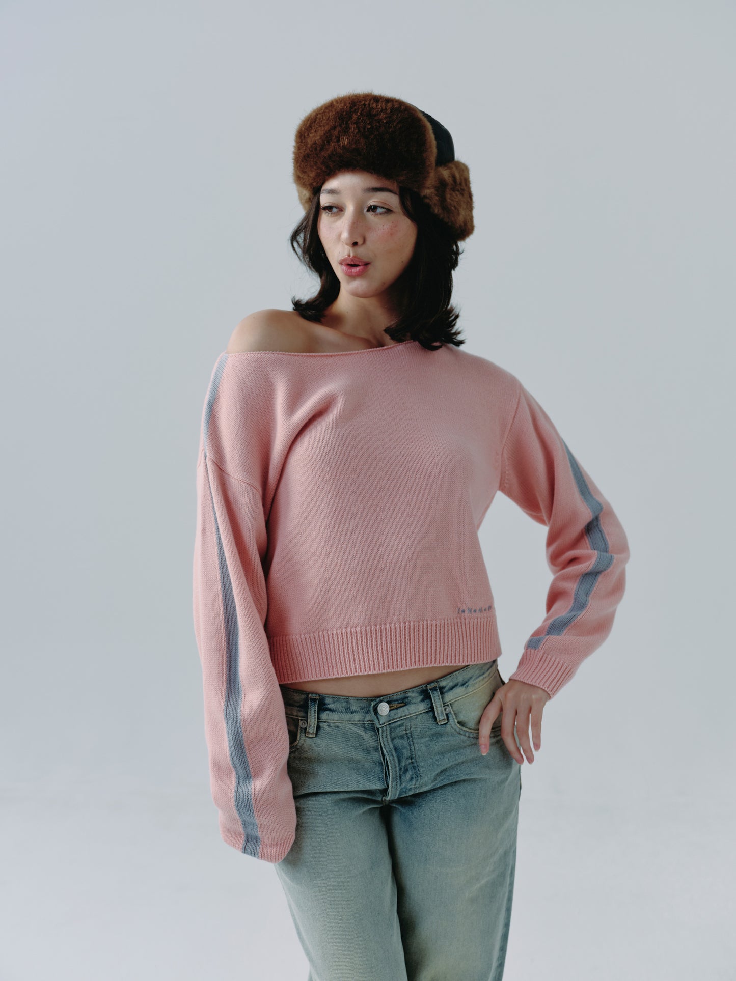 Boatneck Knit crop Top - blush cloud