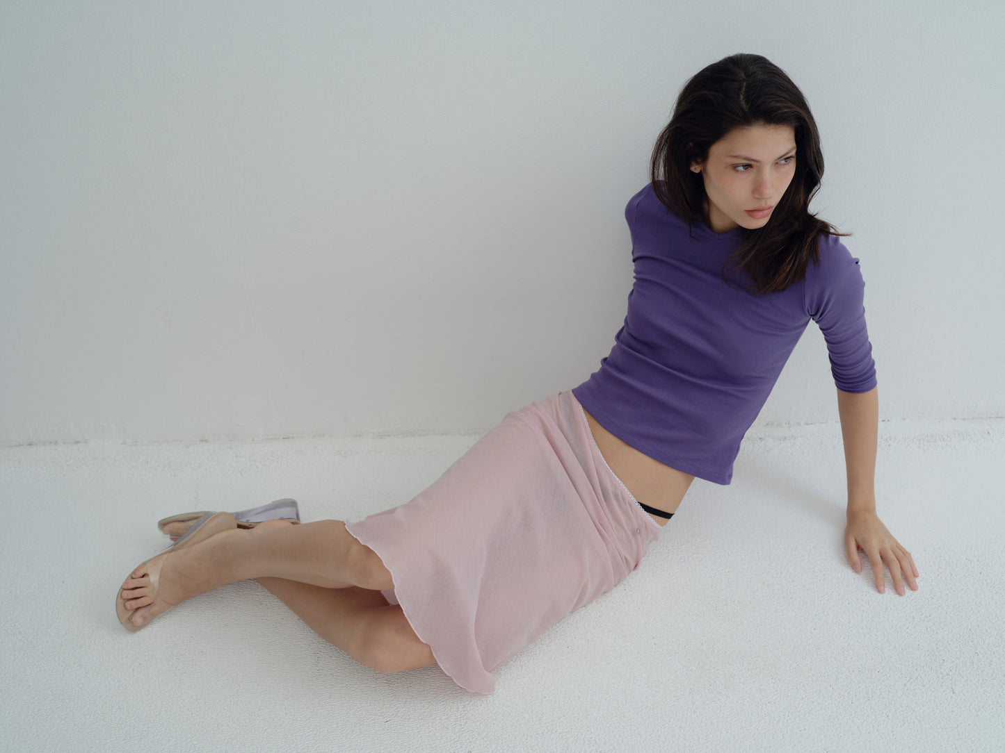 Classic V-Neck Tee with Three-Quarter Sleeves - faded purple