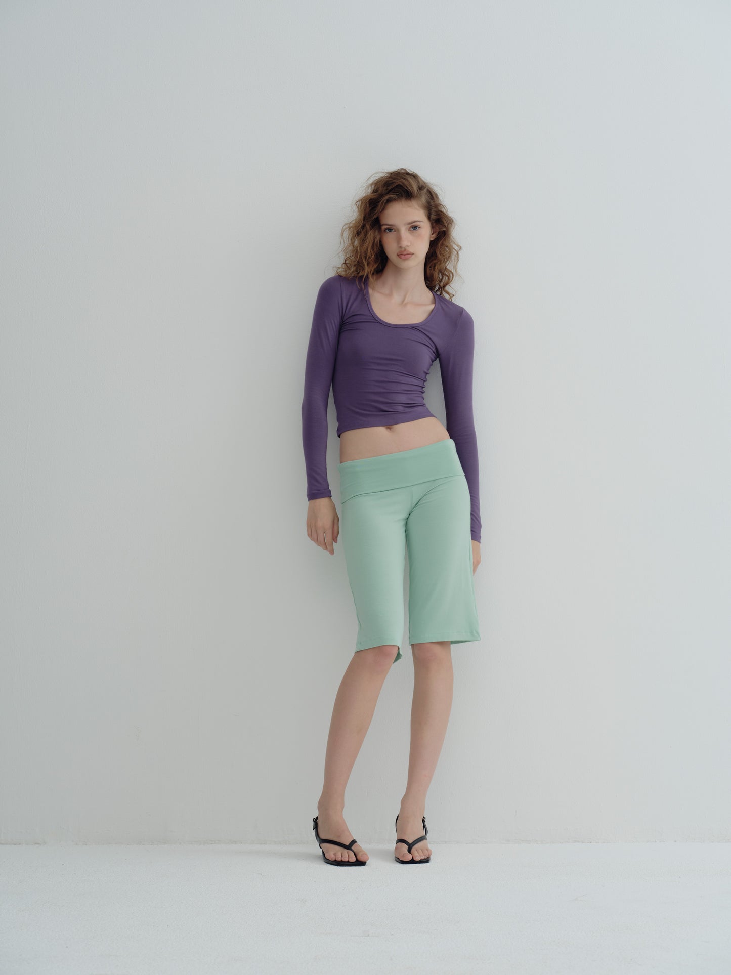 JERSEY FOLDOVER CAPRI PANTS - Soft jade