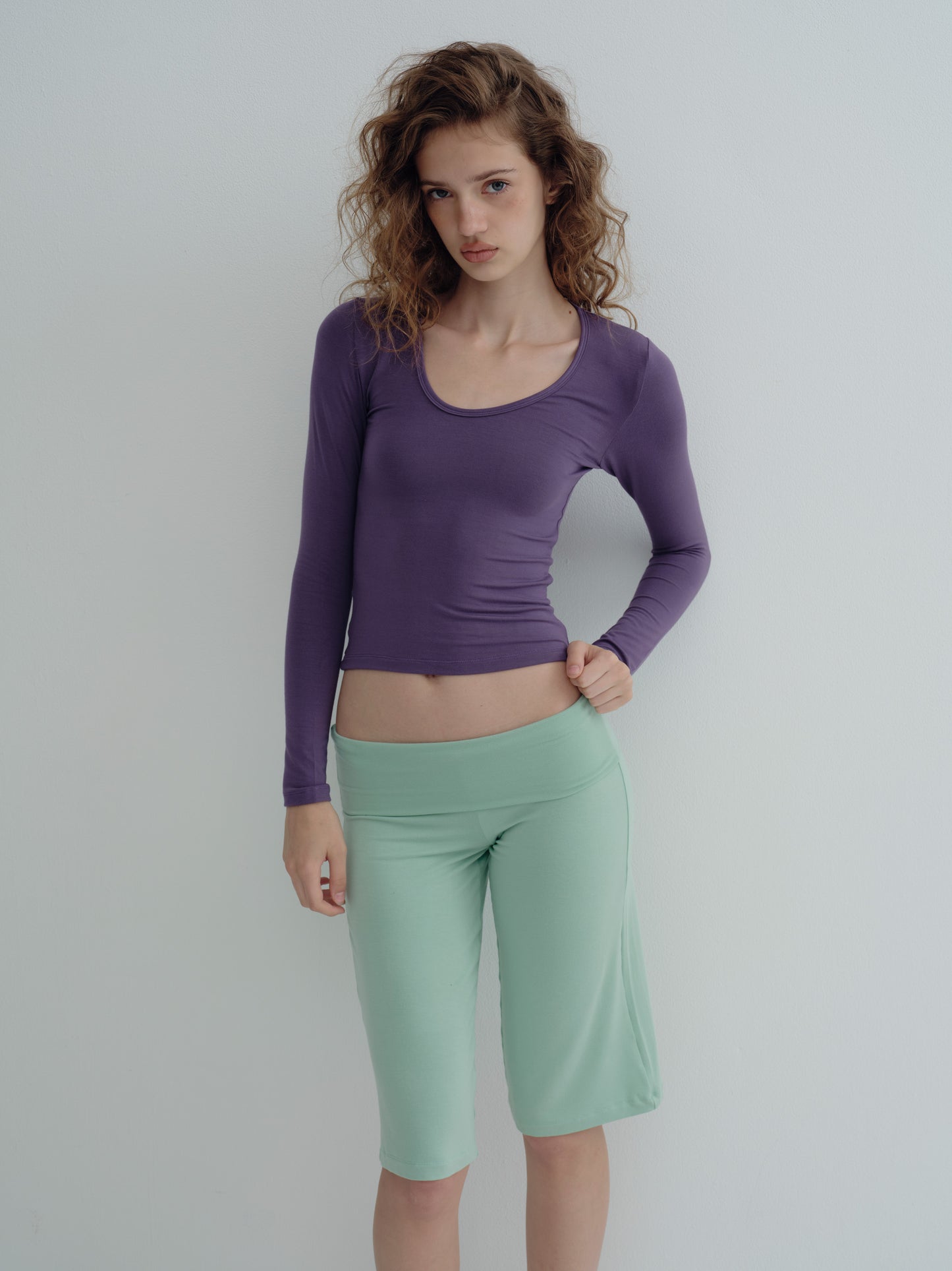 JERSEY FOLDOVER CAPRI PANTS - Soft jade