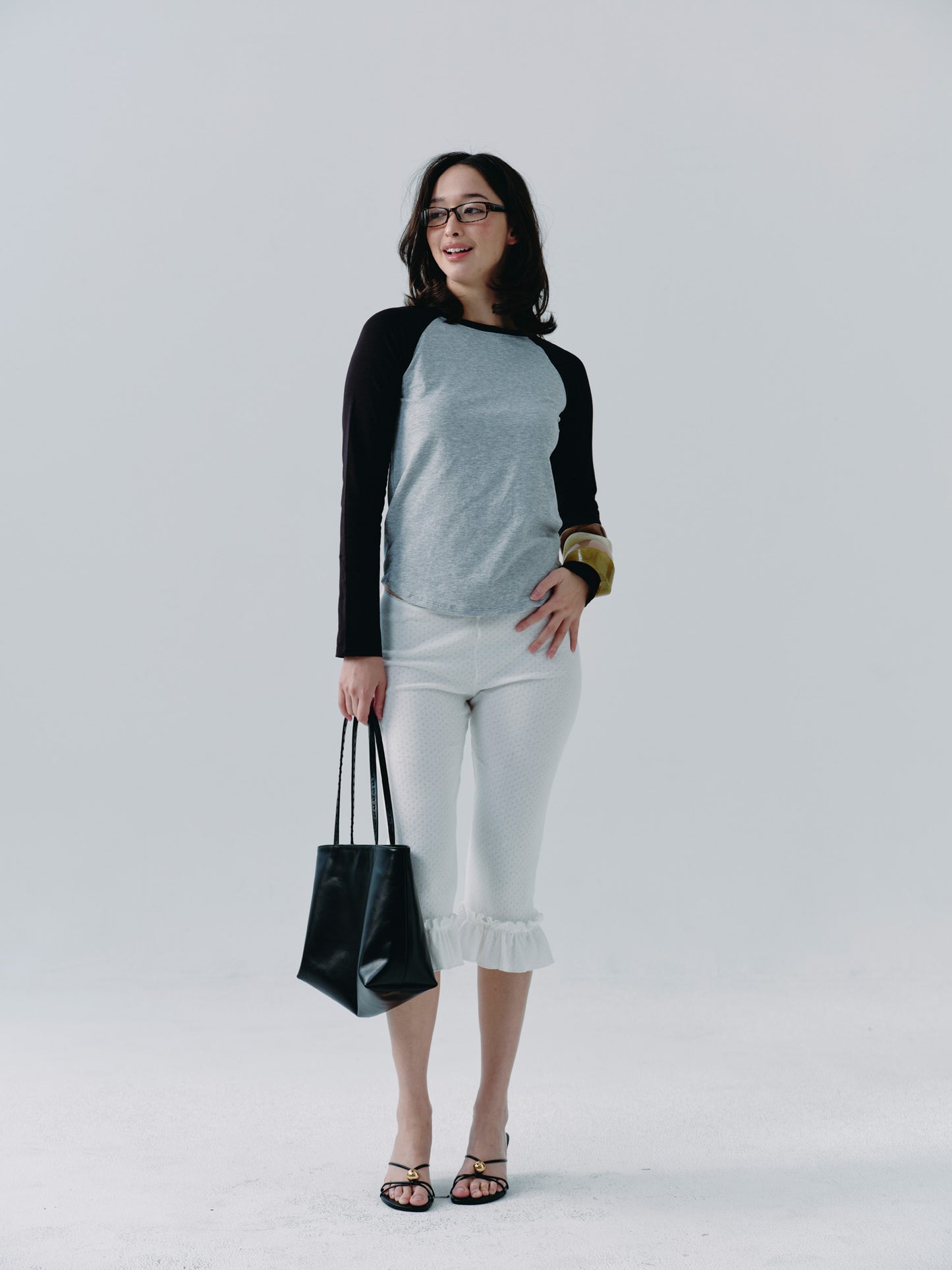 basic raglan long-sleeve tee - black / gray