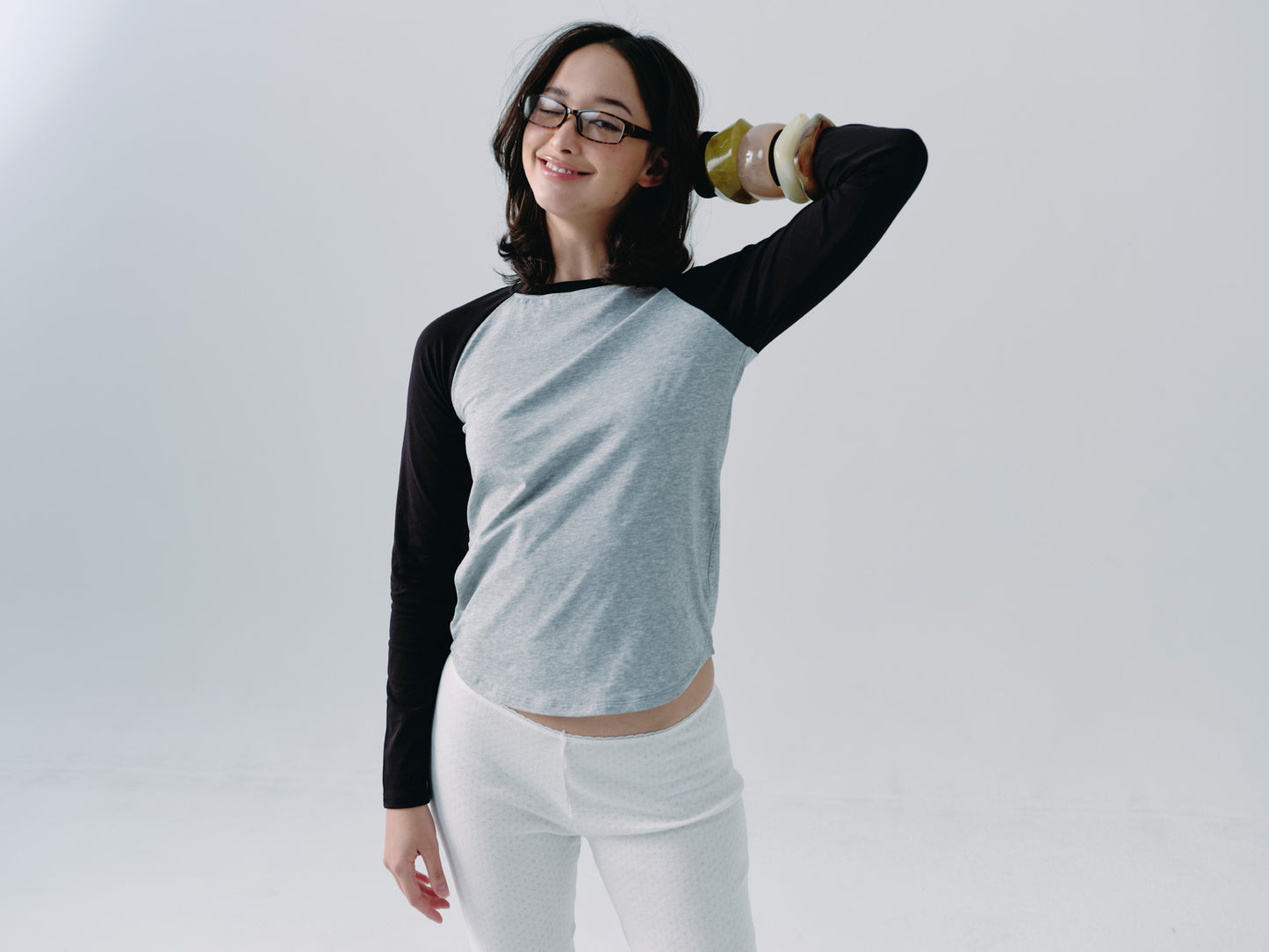 basic raglan long-sleeve tee - black / gray