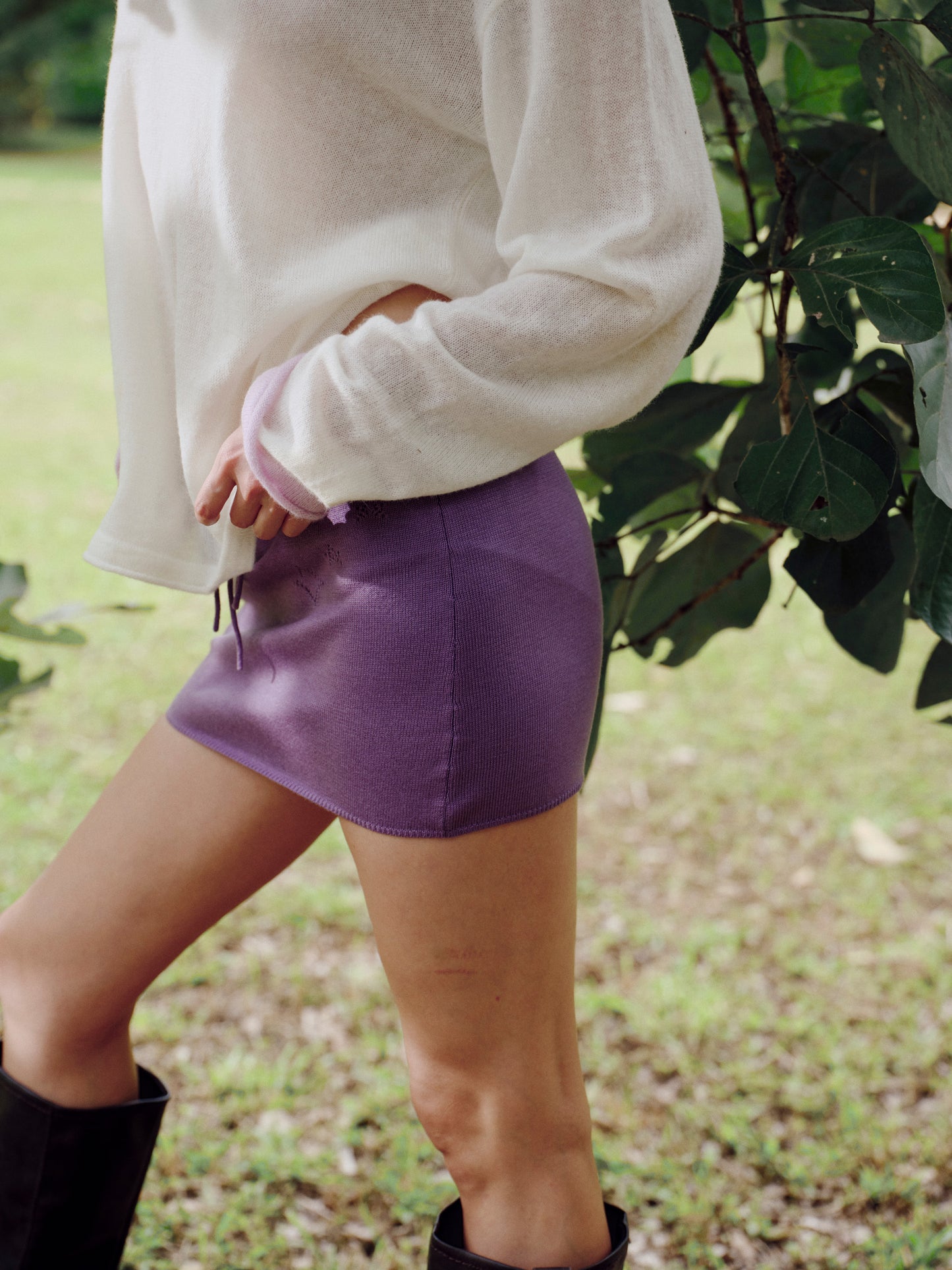 Knit Mini Skirt with Emoji Cut-Outs - ube