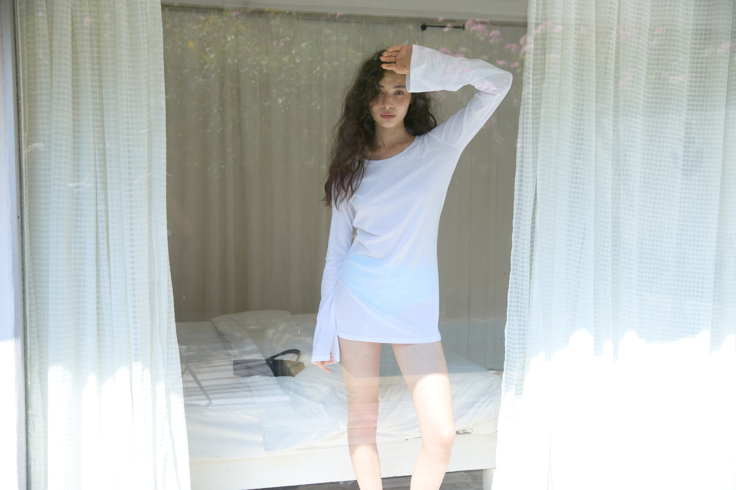 LONG SLEEVE MINI DRESS - WHITE