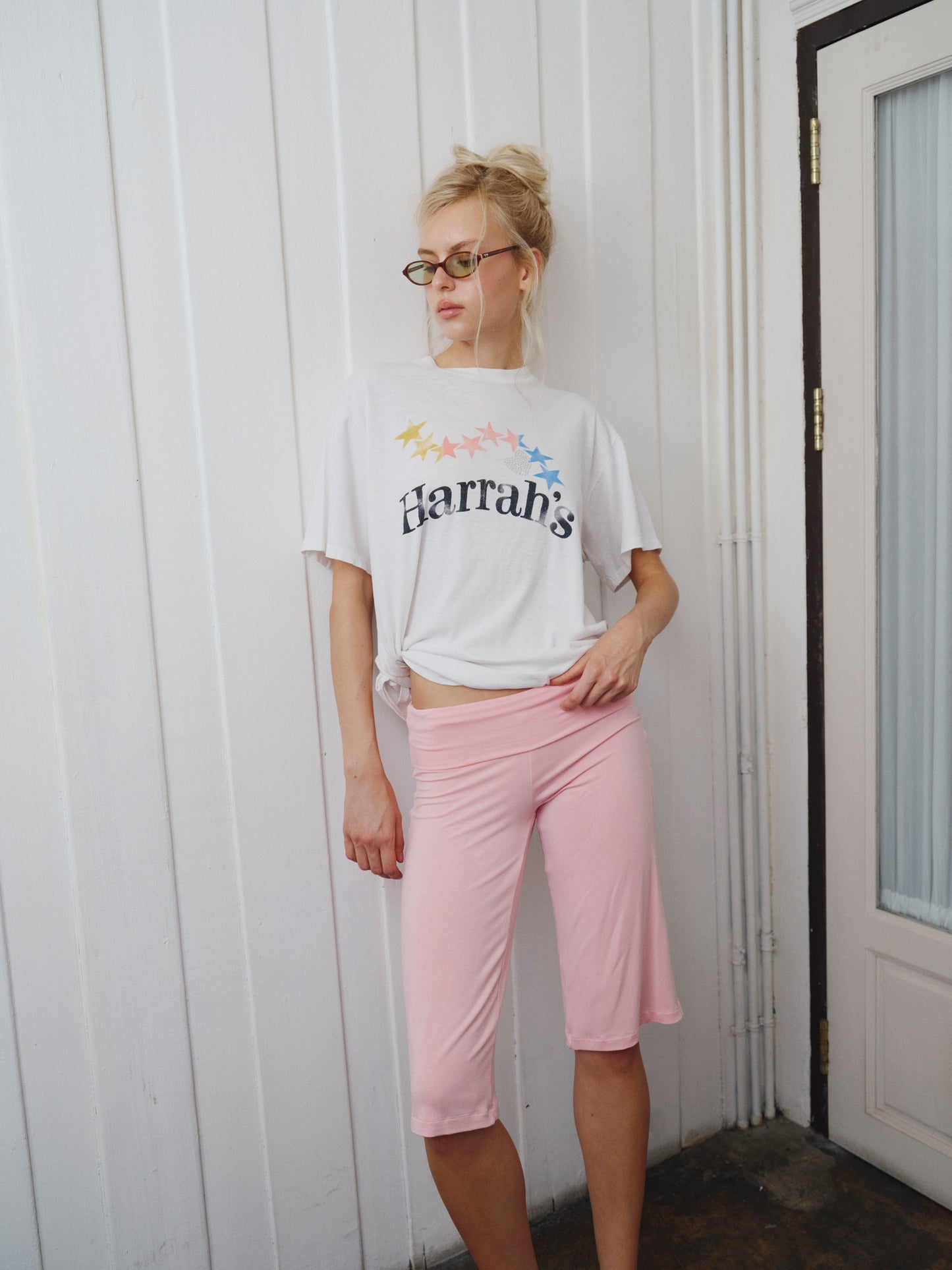 JERSEY FOLDOVER CAPRI PANTS - ROSE PINK