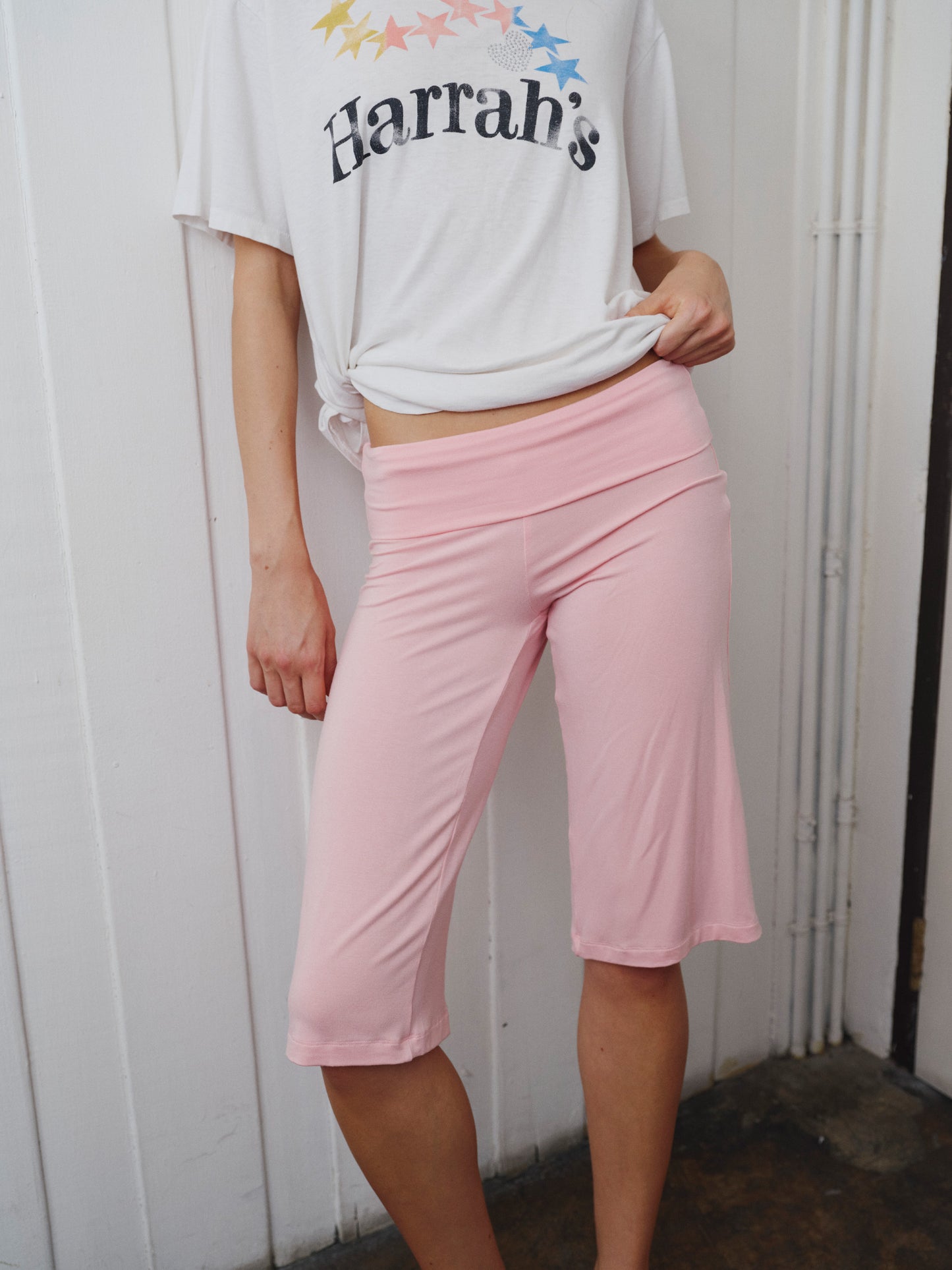JERSEY FOLDOVER CAPRI PANTS - ROSE PINK