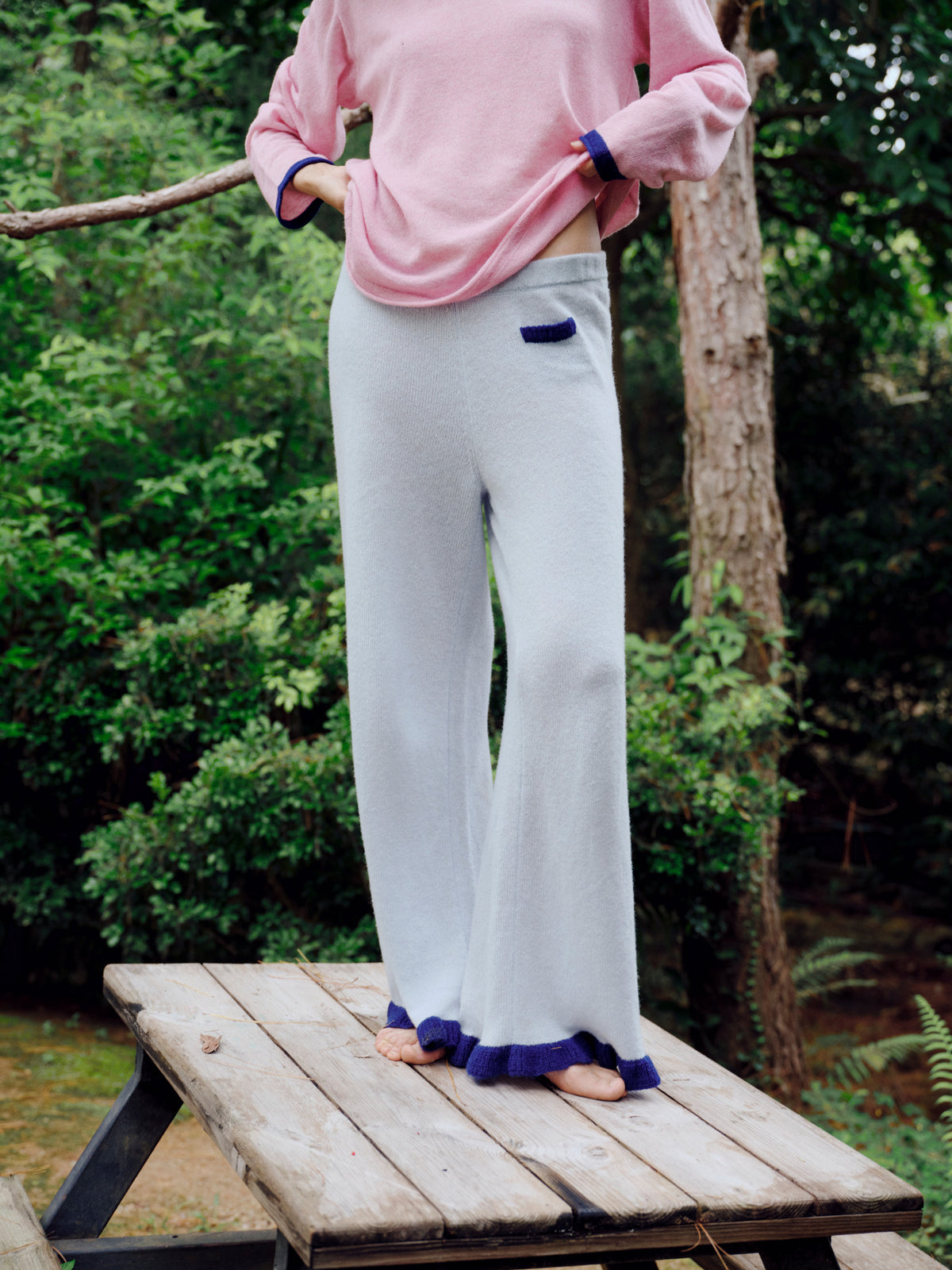 Knit raffle pants with hidden pockets - Powder Blue / Royal Blue