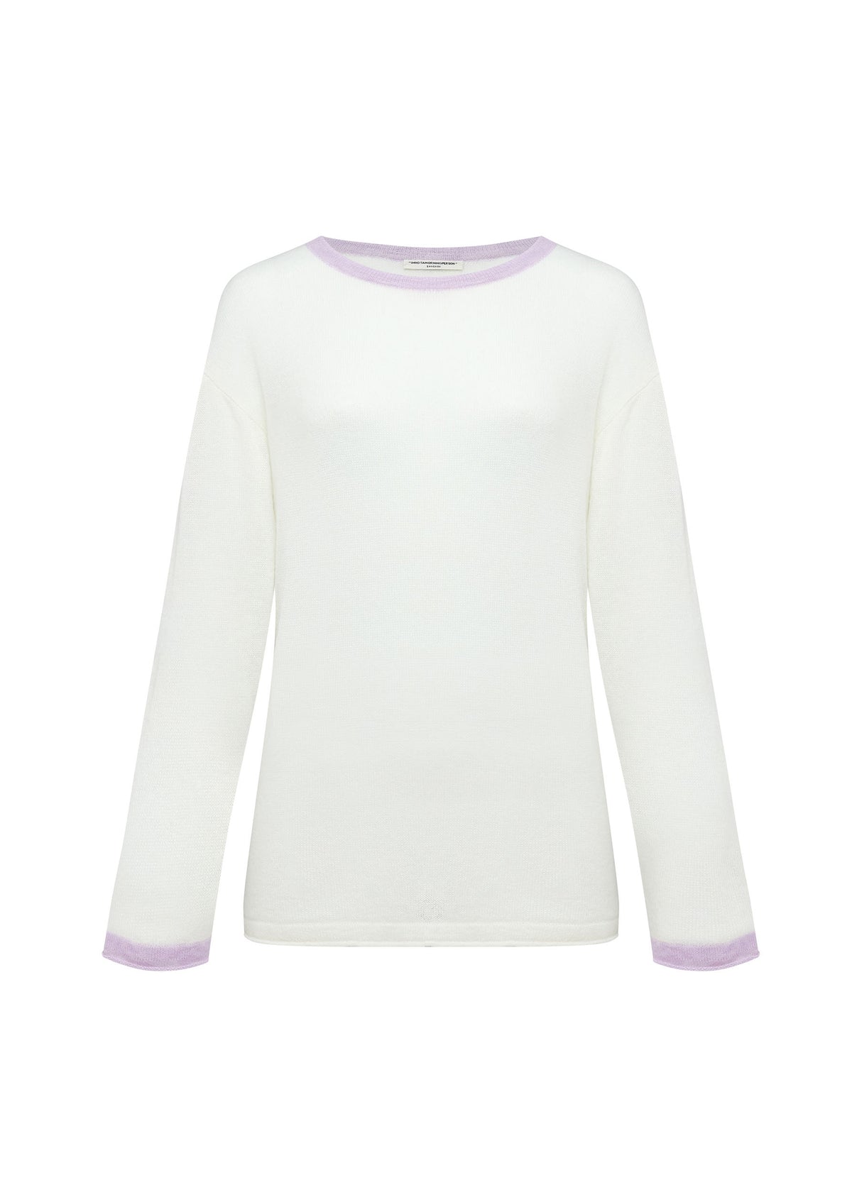 Oversized relaxed sweater with contrast trim - Cream / Lavender