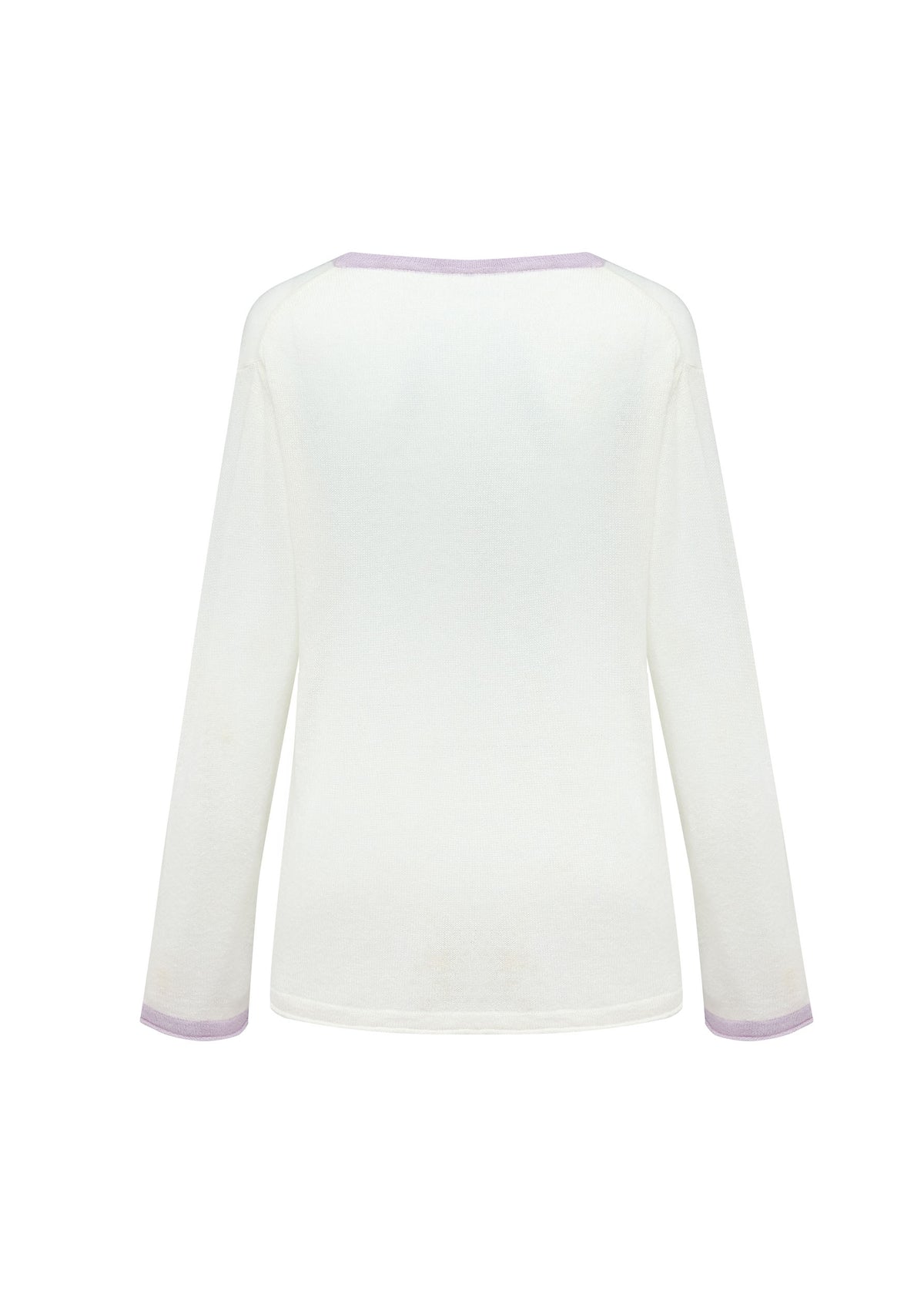 Oversized relaxed sweater with contrast trim - Cream / Lavender