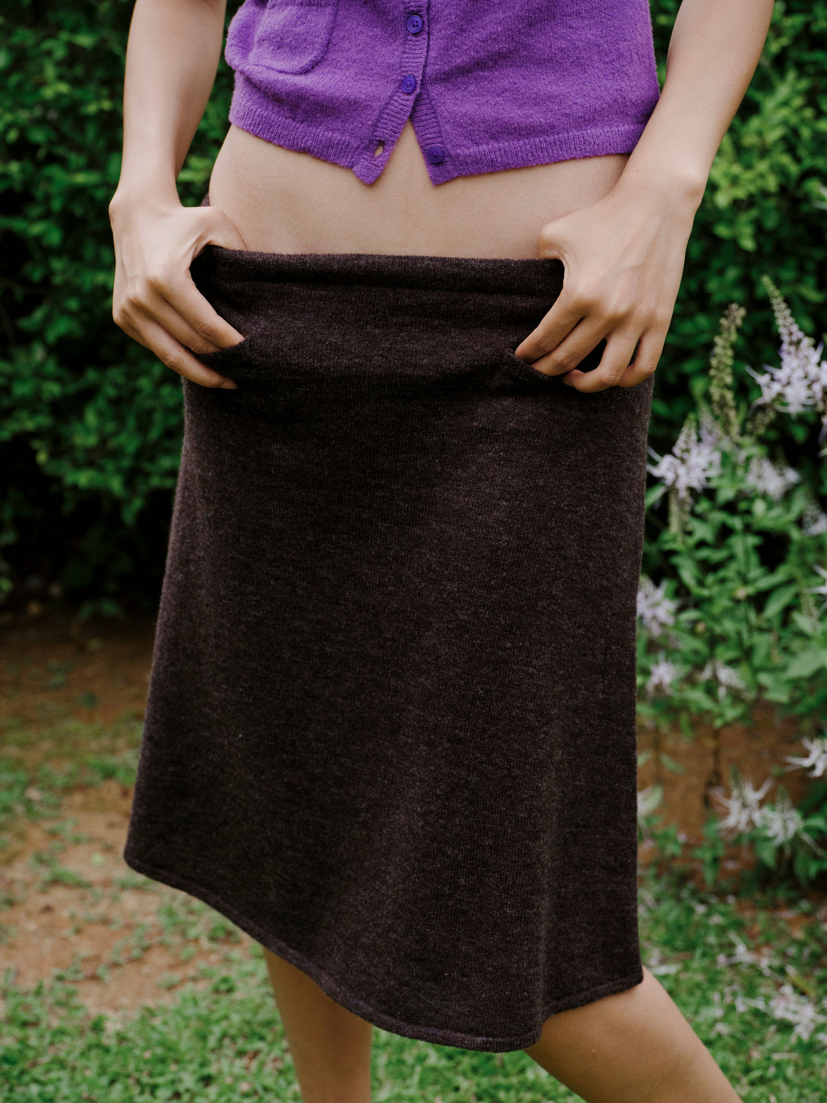 Classic midi skirt with hidden pockets - Chocolate Bark