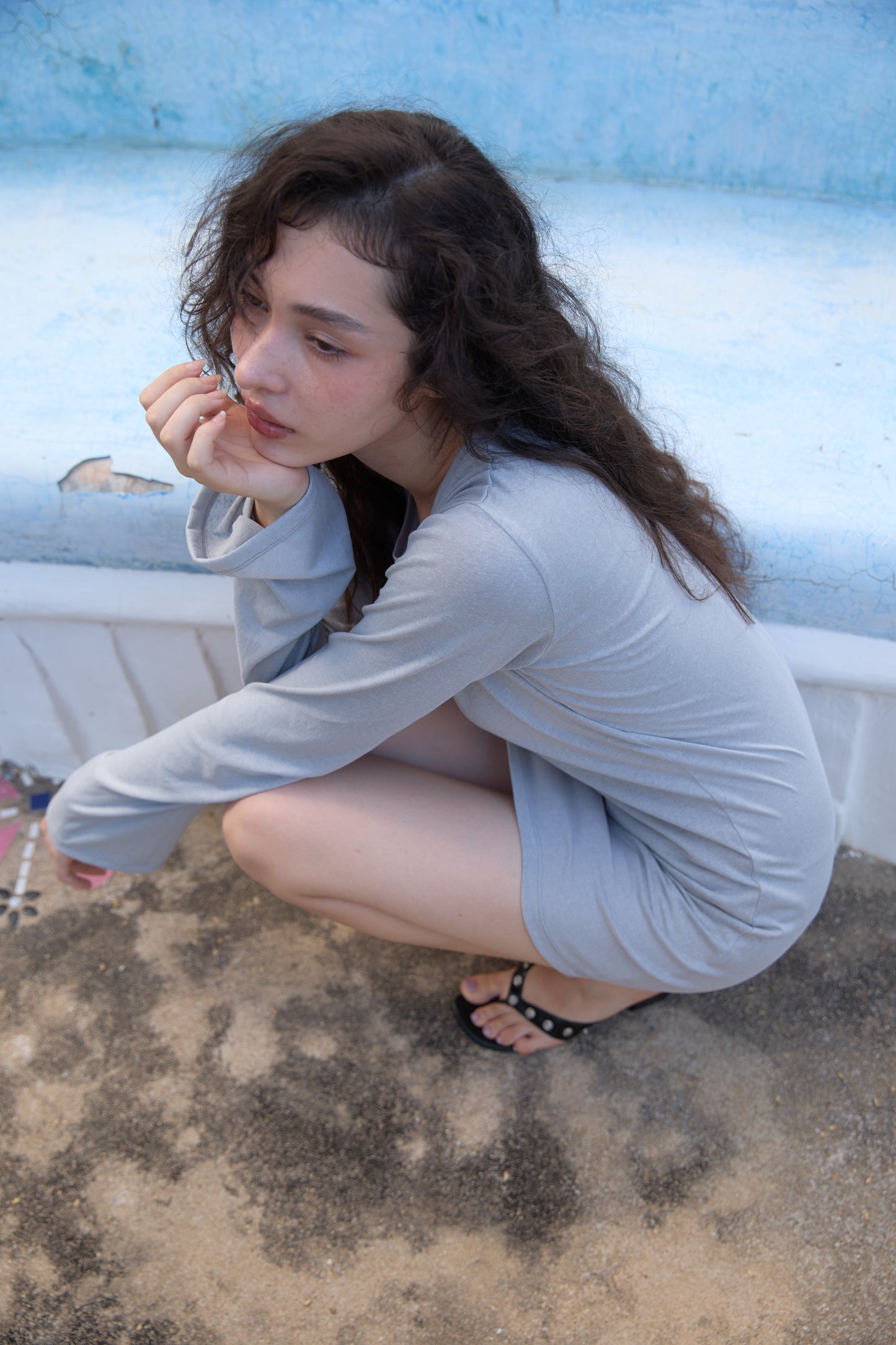 LONG SLEEVE MINI DRESS - DARK CLOUD