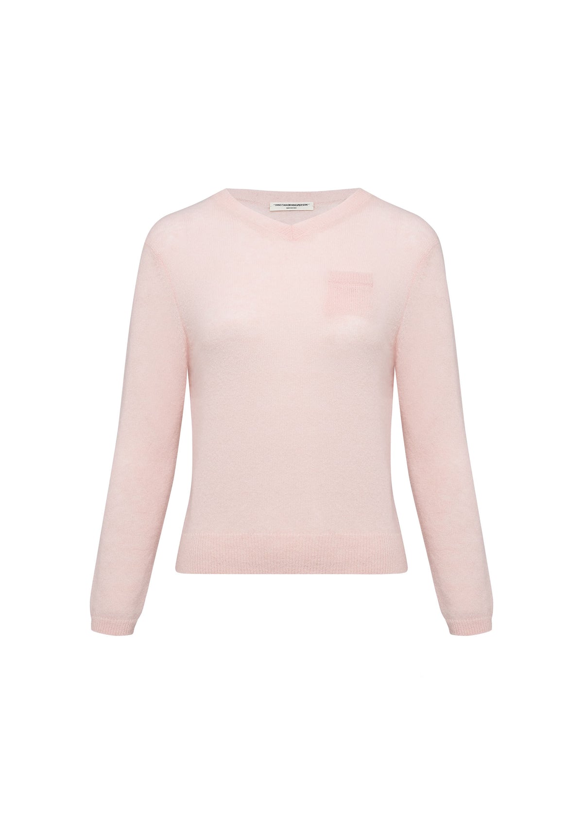 Classic V-Neck Knit Pullover Sweater- Pale Pink