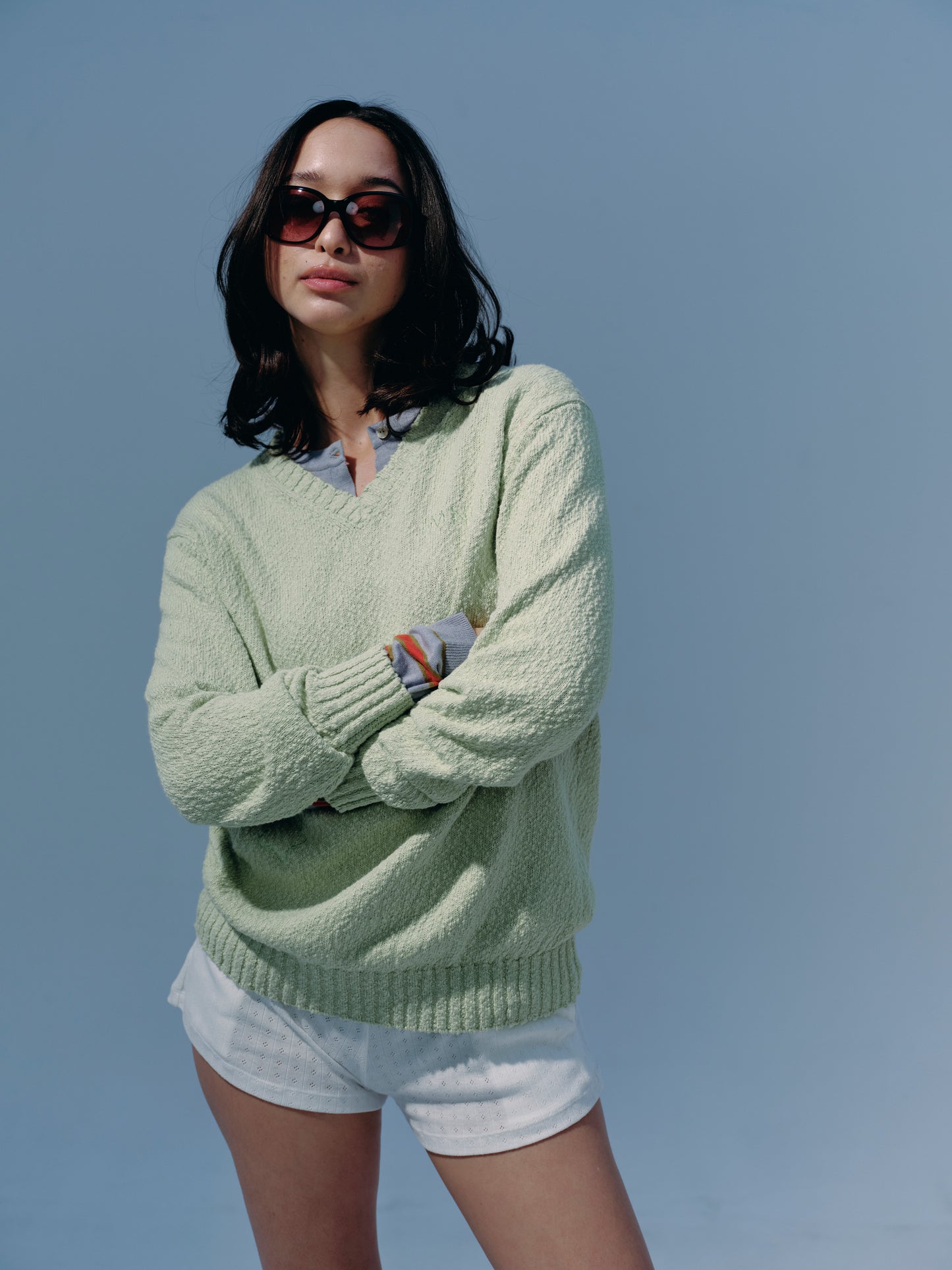 classic v neck knit sweater -stellar