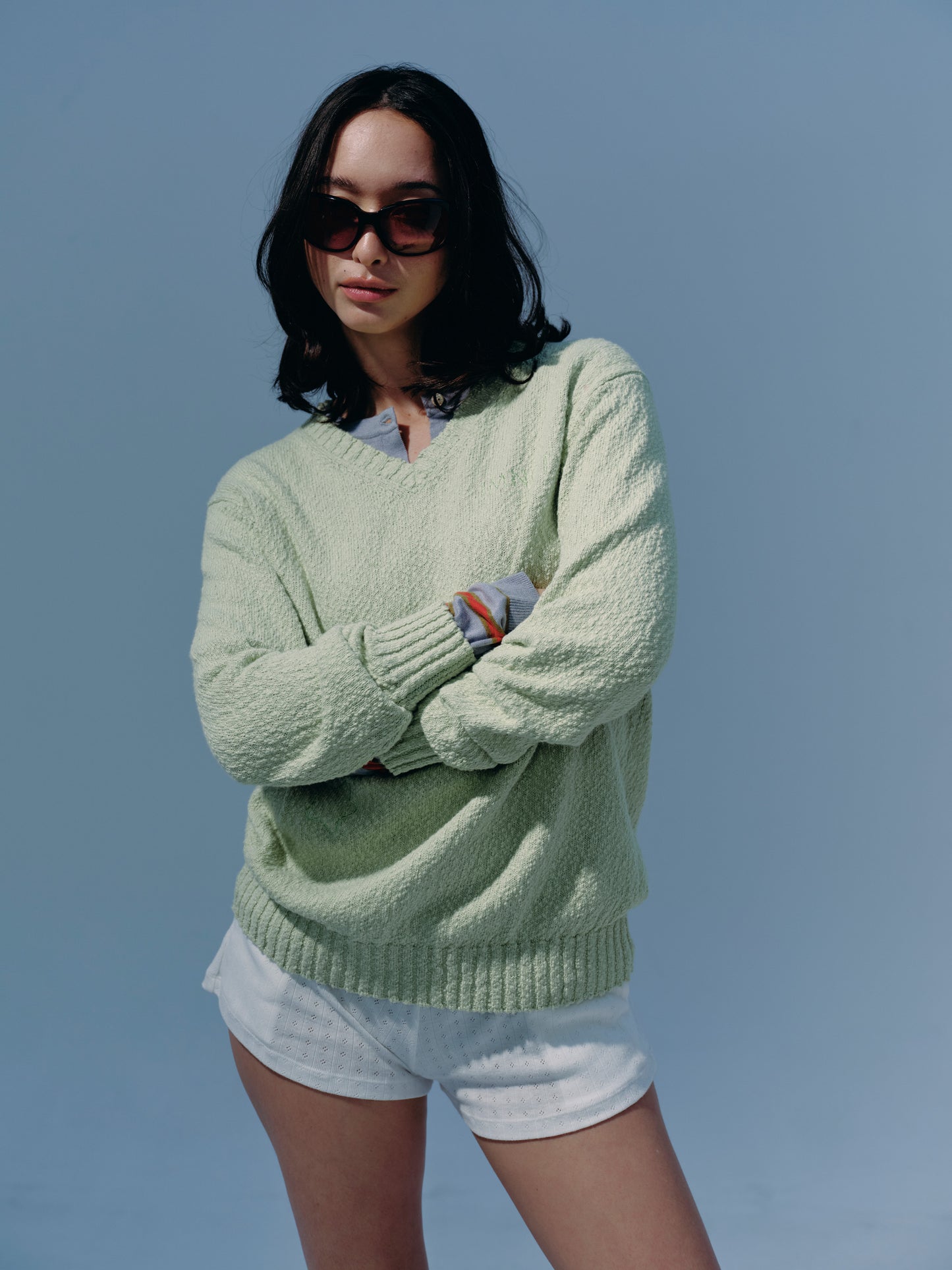 classic v neck knit sweater -stellar