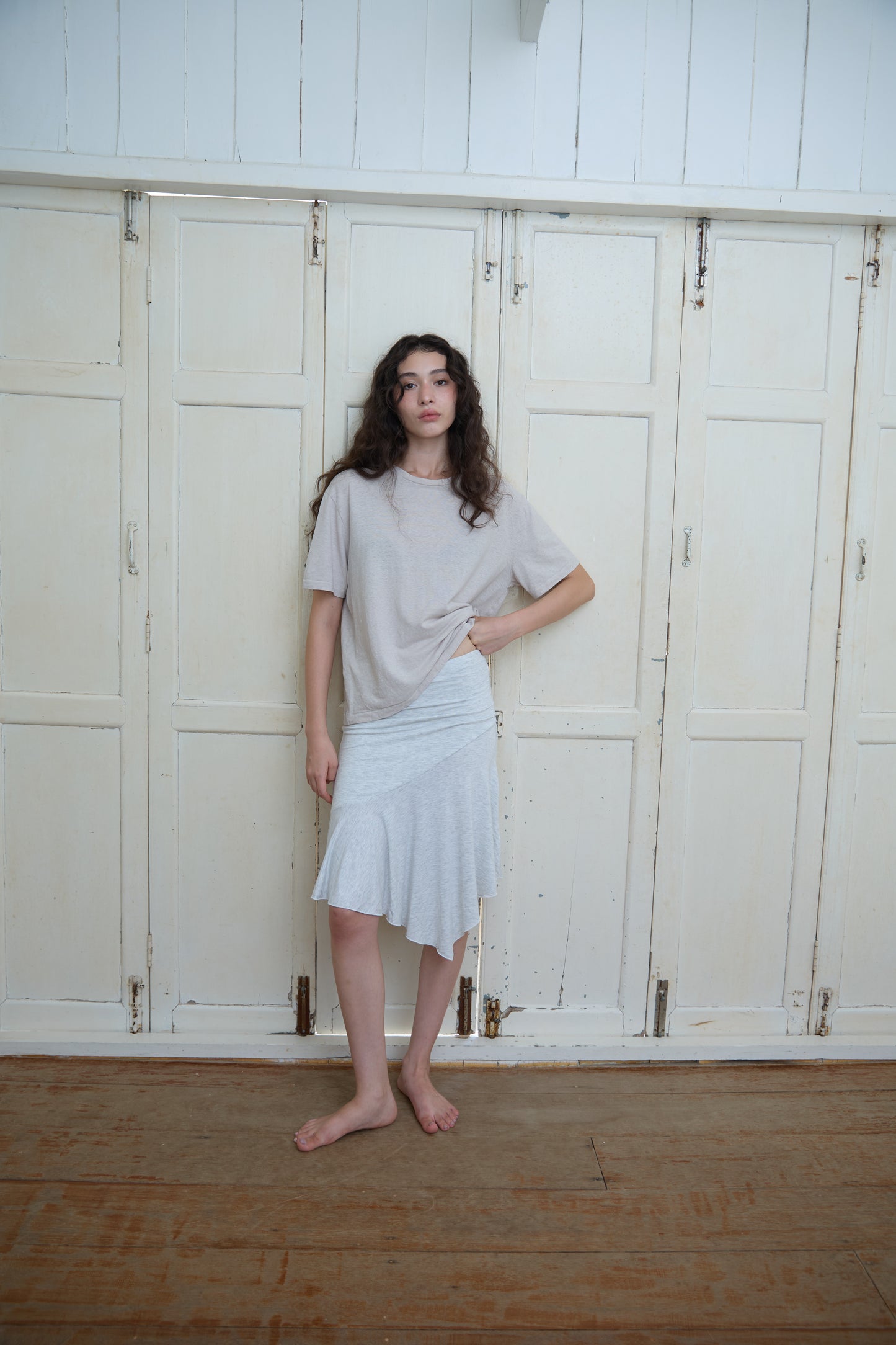 JERSEY FOLDOVER SKIRT - WHITE GRAY