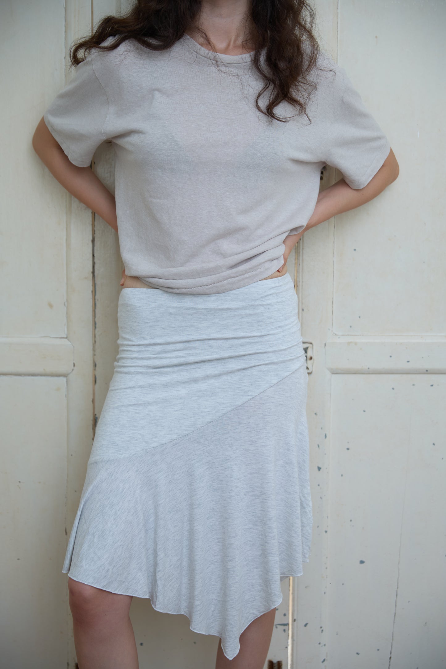 JERSEY FOLDOVER SKIRT - WHITE GRAY