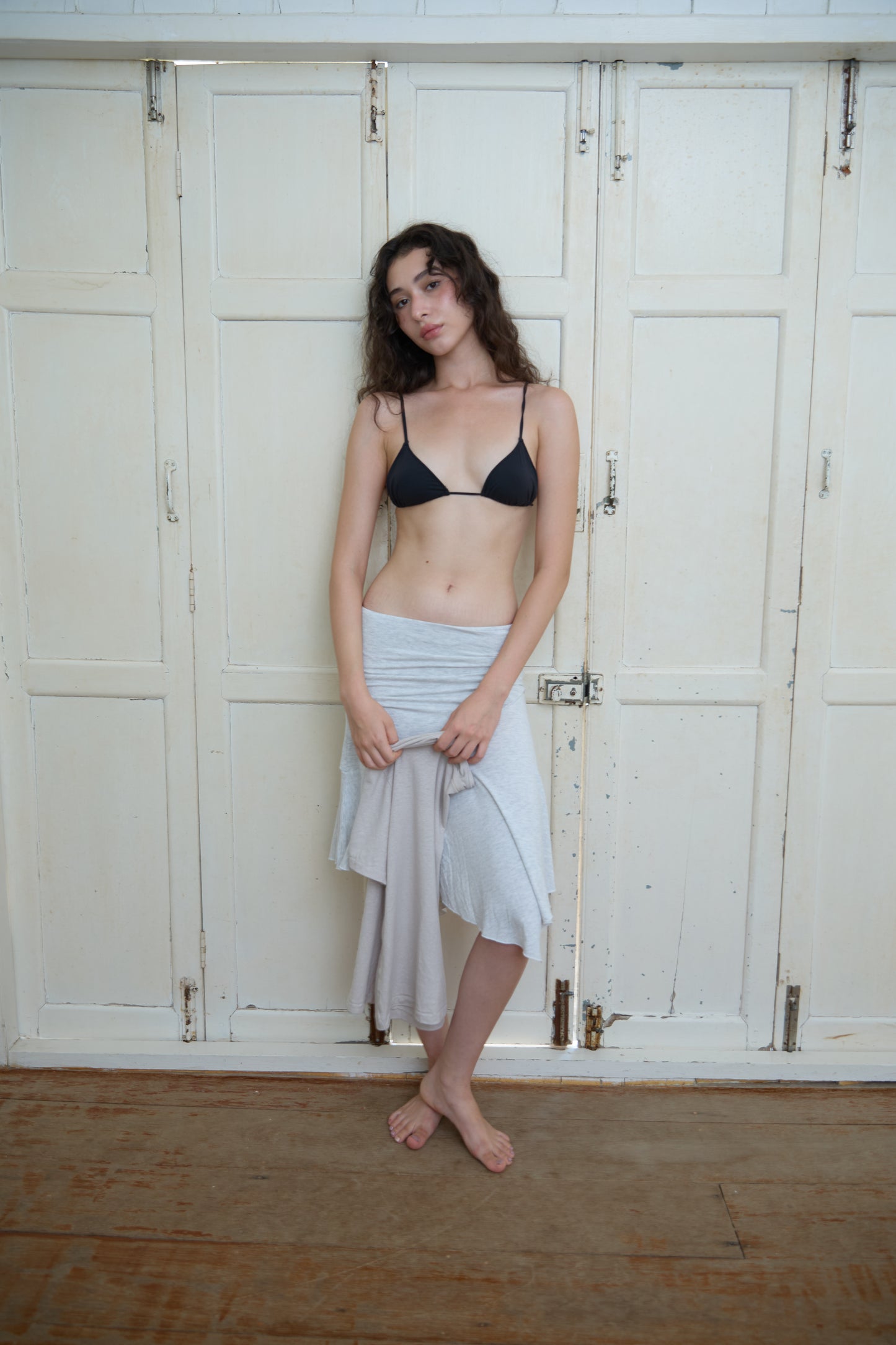 JERSEY FOLDOVER SKIRT - WHITE GRAY