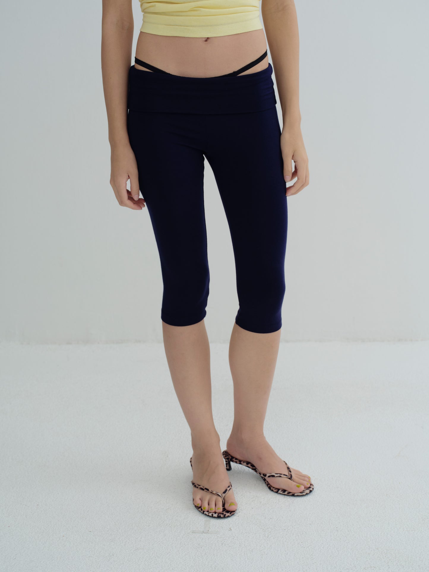 JERSEY FOLDOVER CAPRI LEGGINGS - Navy