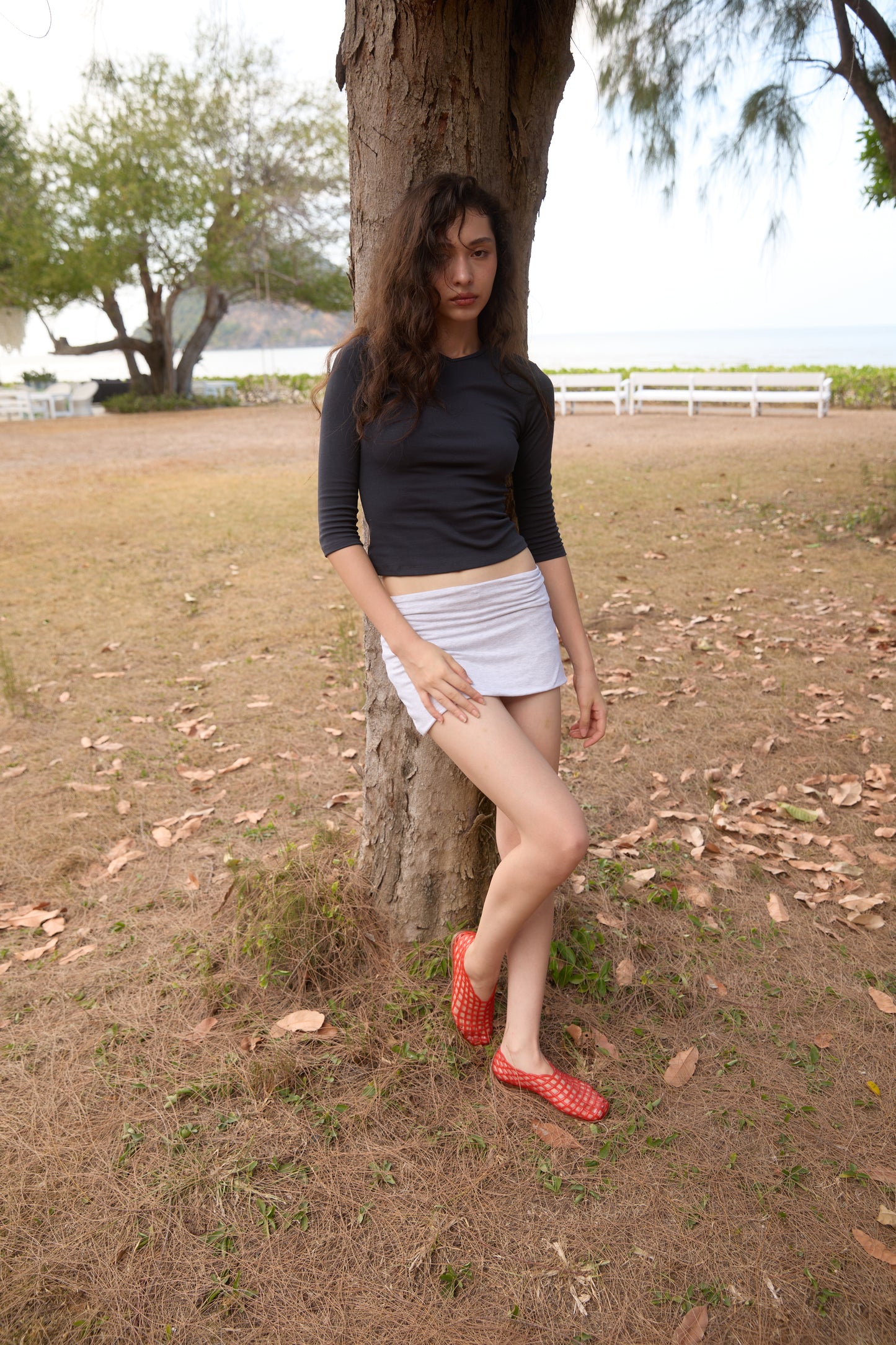 JERSEY FOLDOVER MICRO MIN SKORT - WHITE GRAY