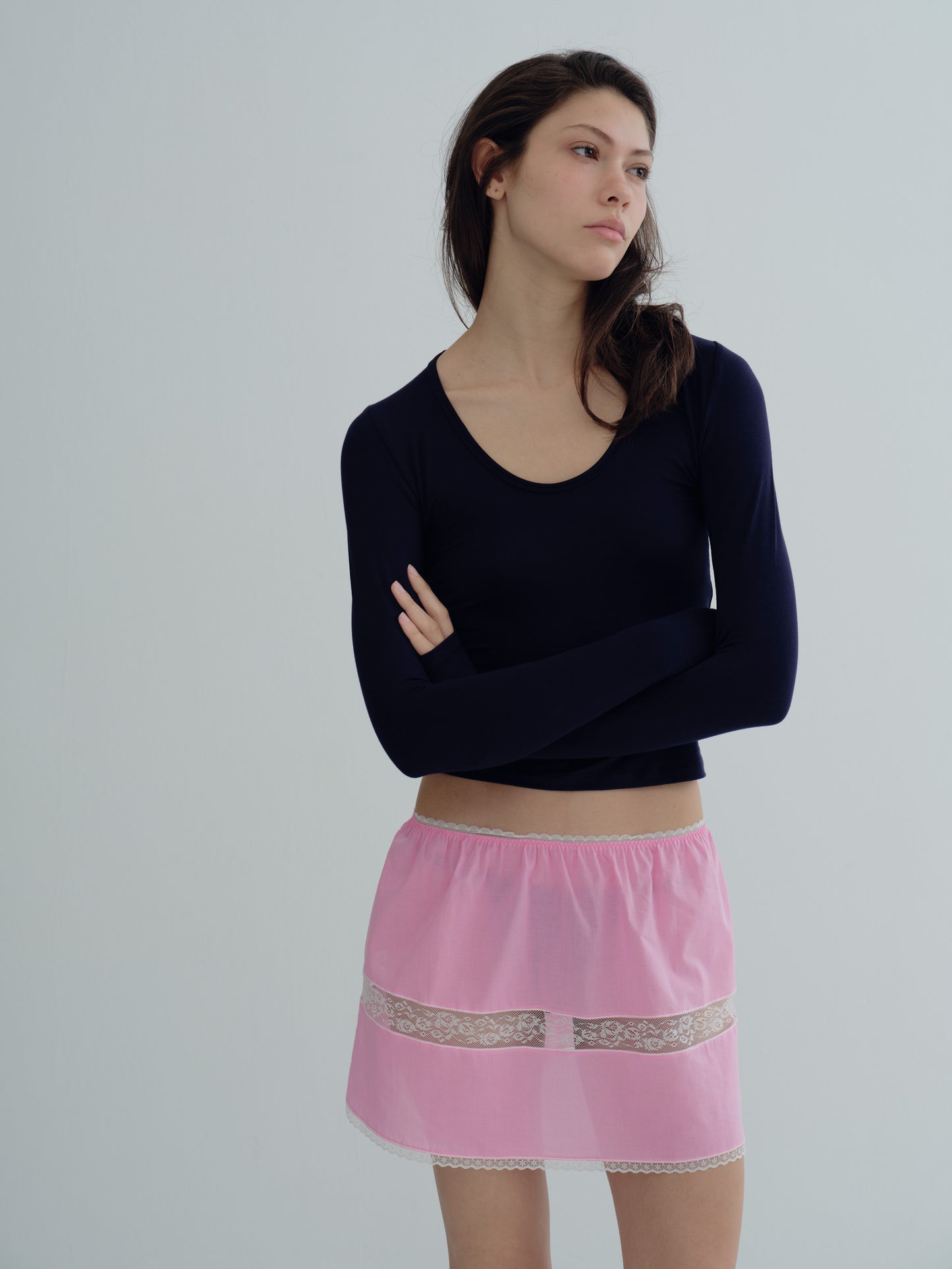 LONG SLEEVE DEEP V NECK TOP - Navy