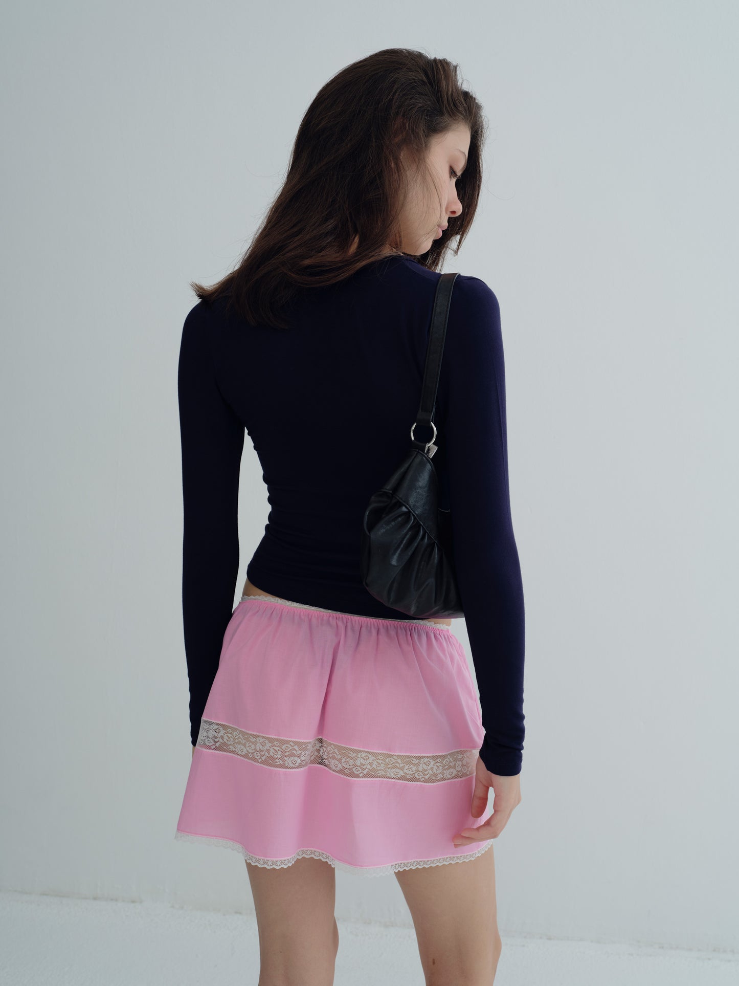 LONG SLEEVE DEEP V NECK TOP - Navy