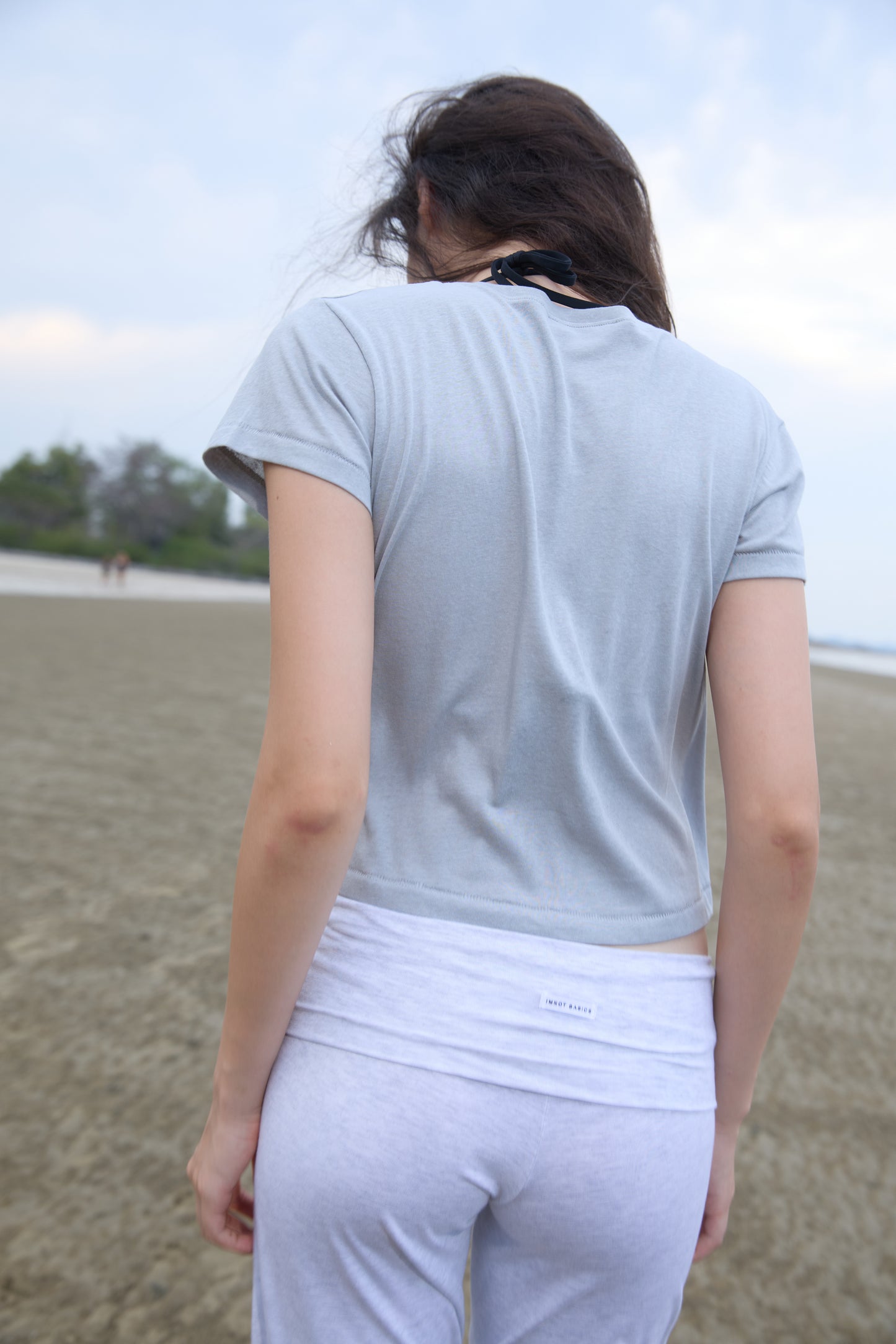 JERSEY FOLDOVER CAPRI PANTS - WHITE GRAY