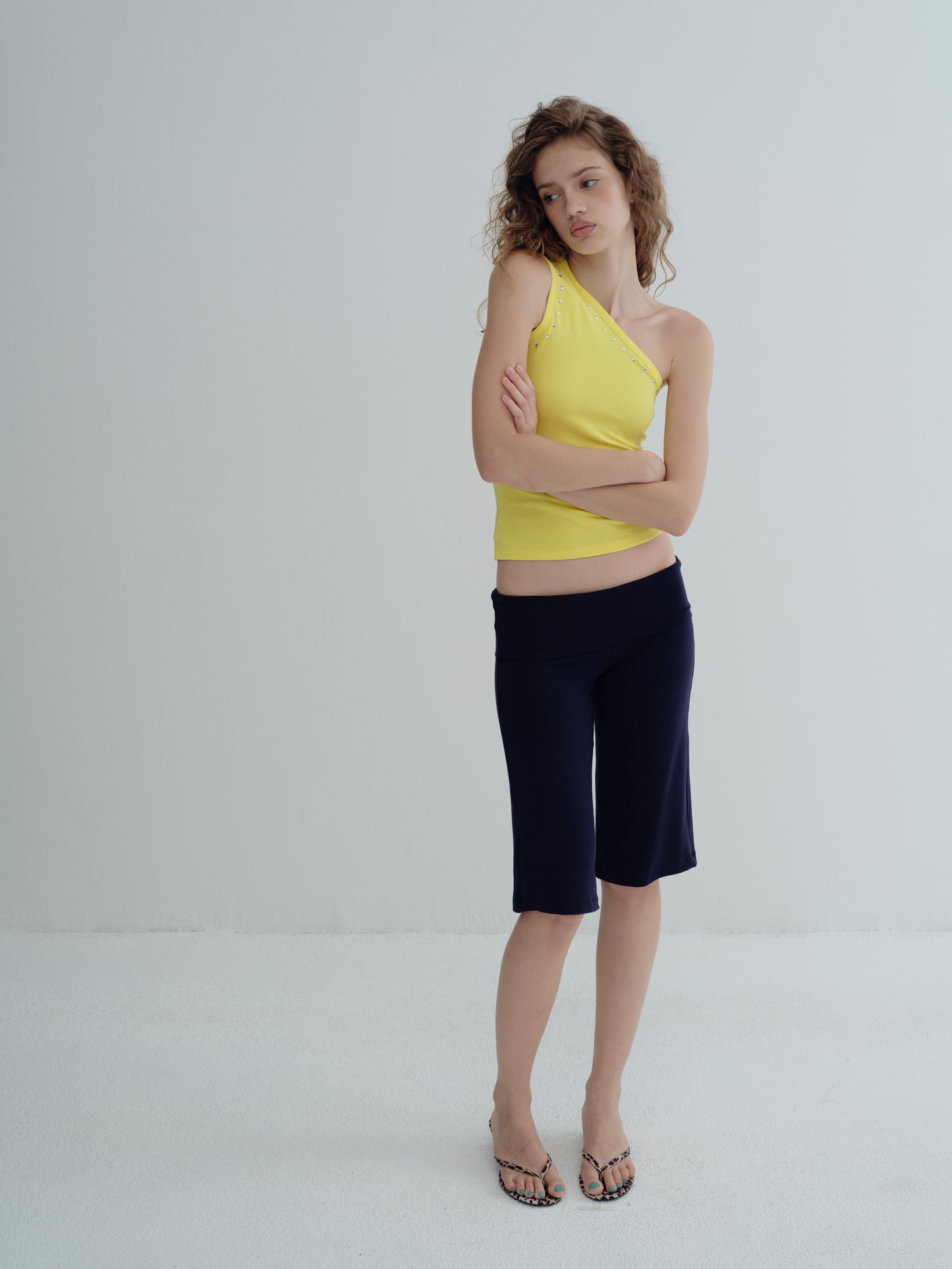 JERSEY FOLDOVER CAPRI PANTS - Navy